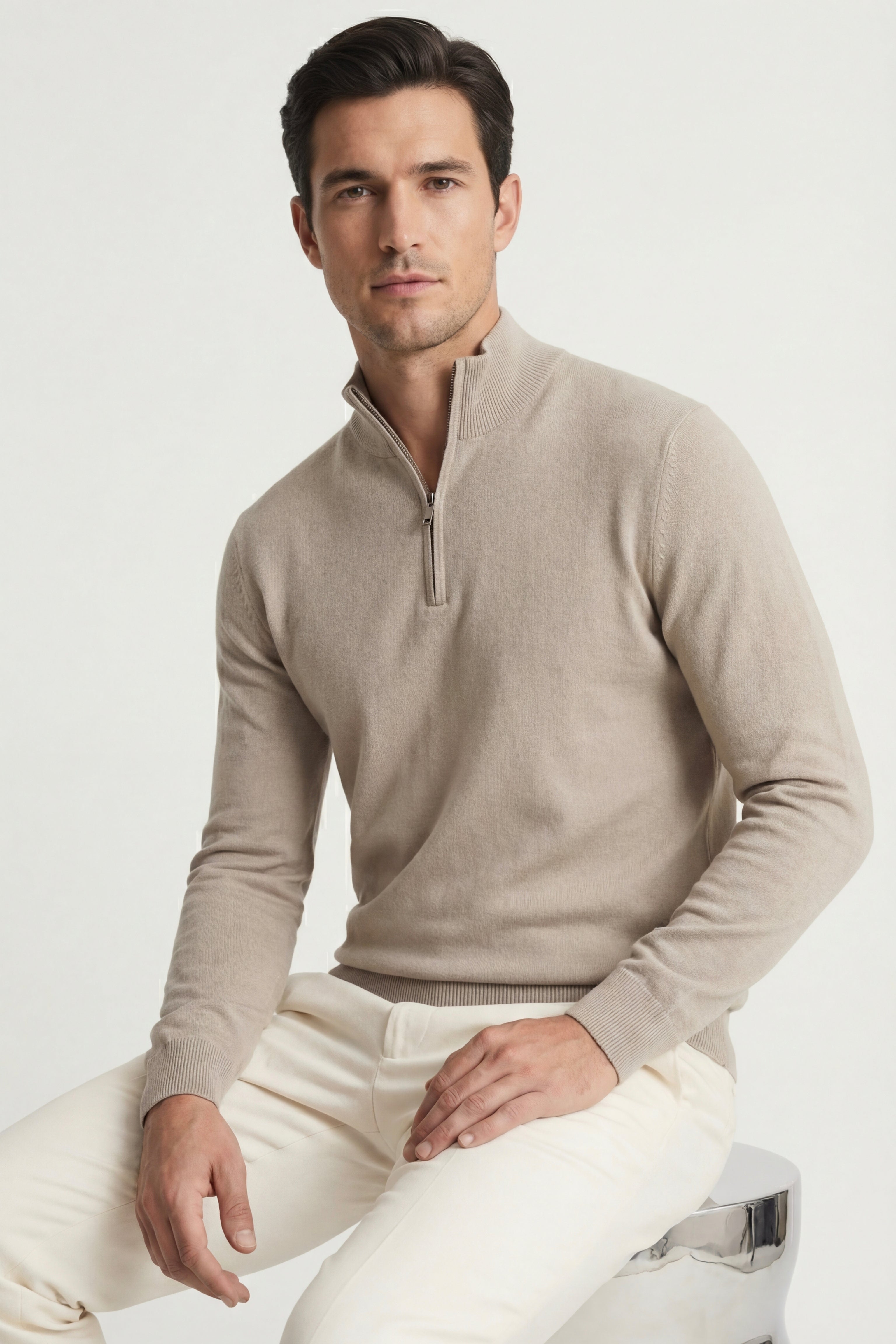 Arlino Quarter Zip Knit Beige