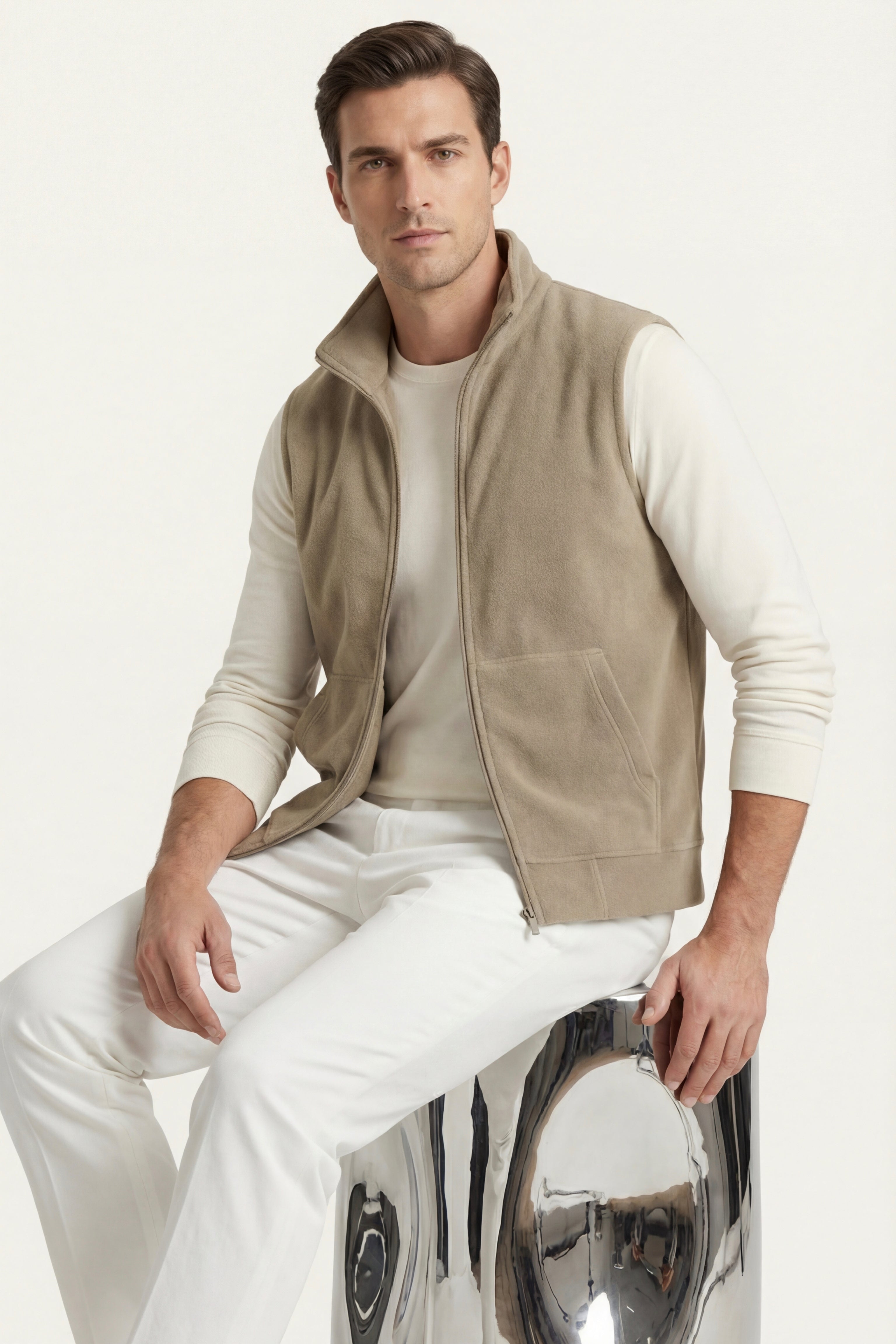 Bormio Zip Fleece Vest Beige