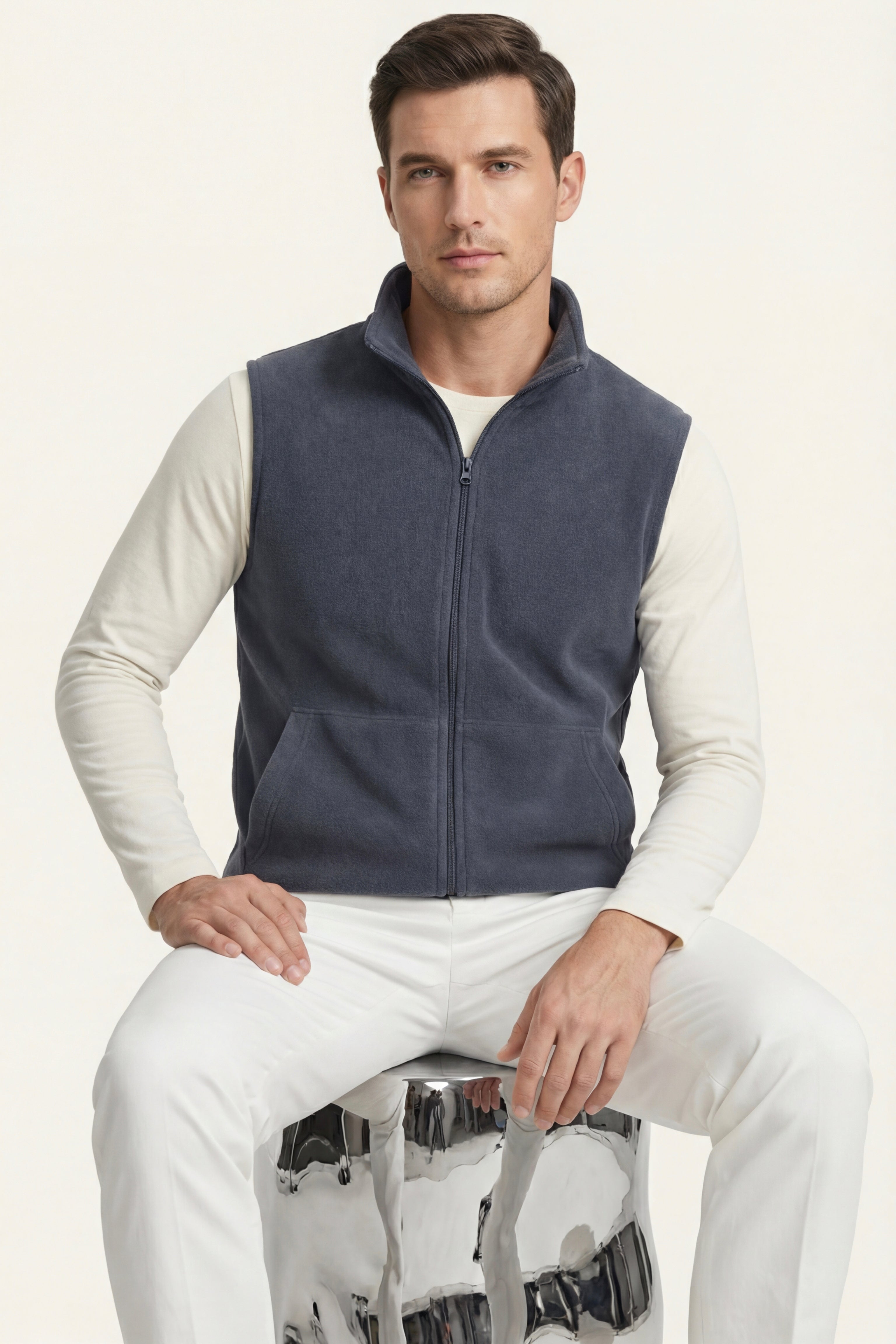 Bormio Zip Fleece Vest Blue Grey