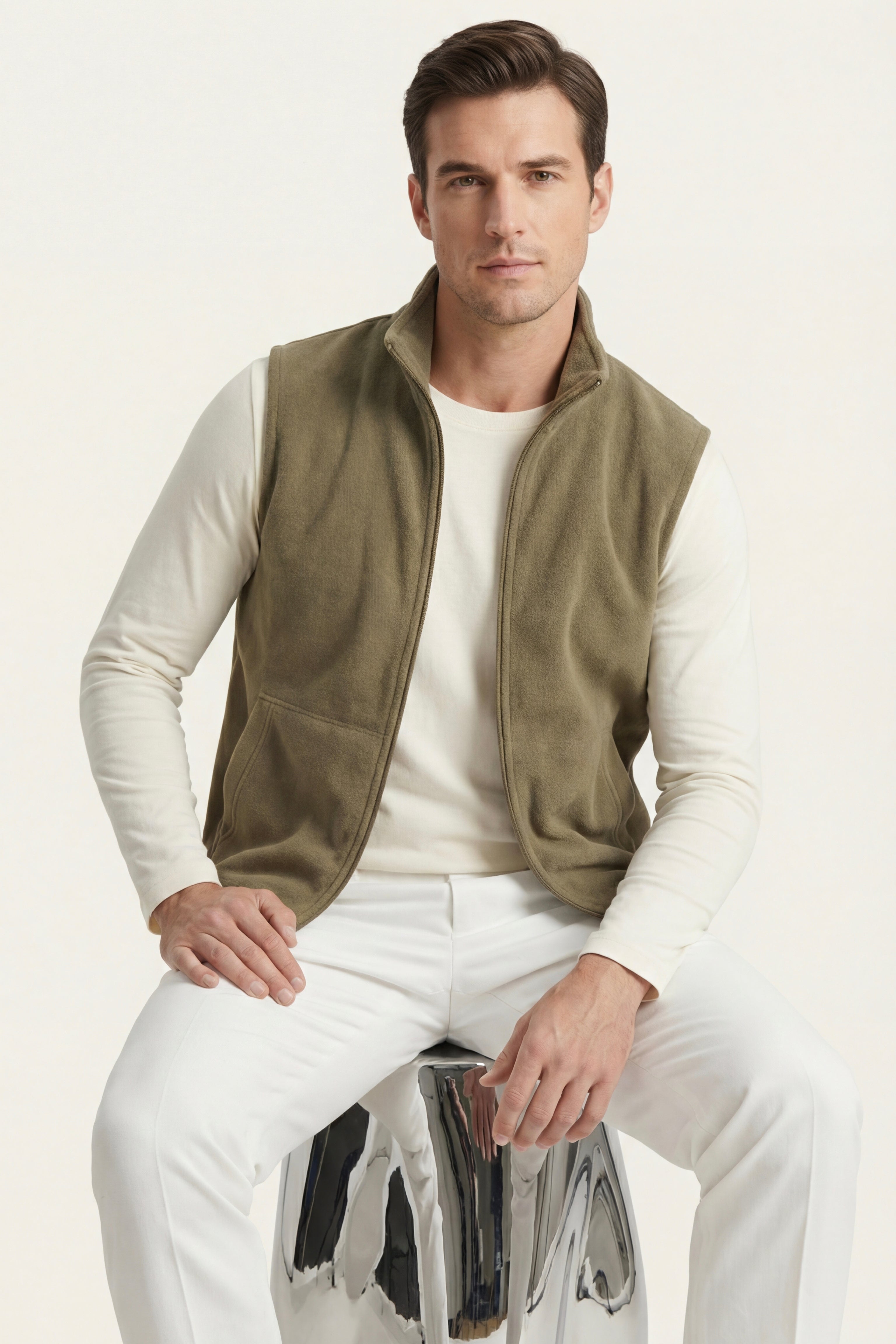 Bormio Zip Fleece Vest Khaki