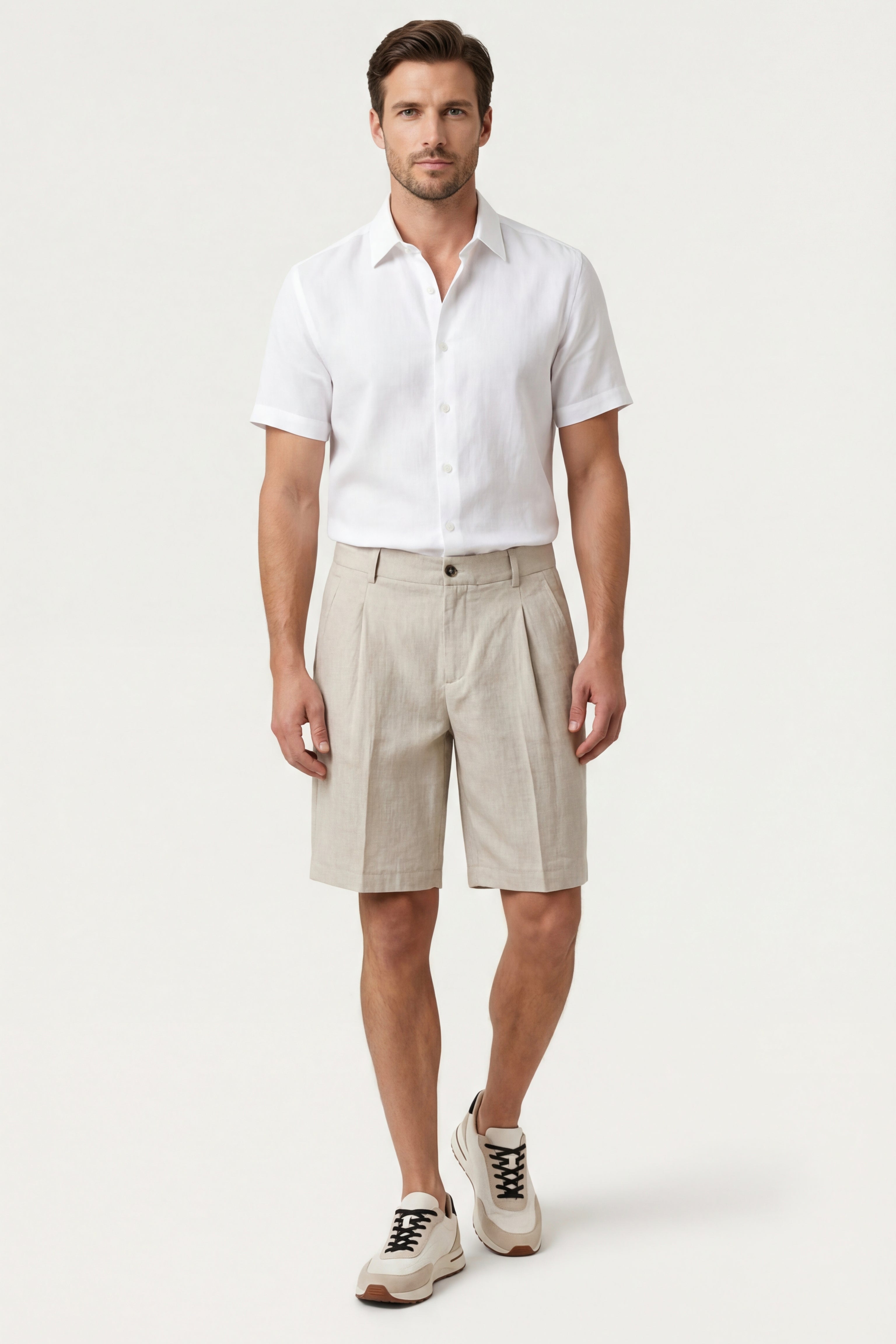 Orvieto Linen Pleated Shorts Light Beige