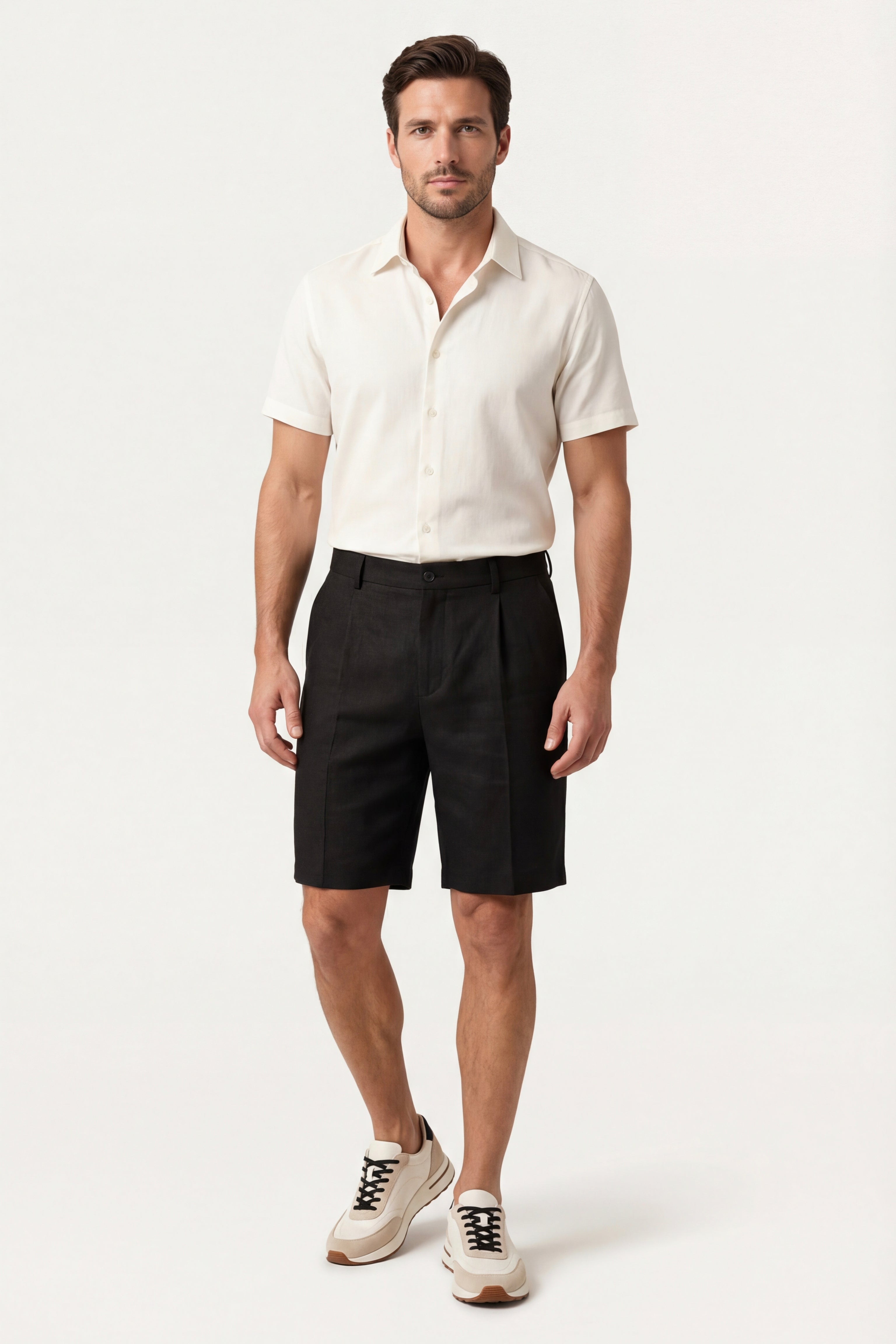 Orvieto Linen Pleated Shorts Black