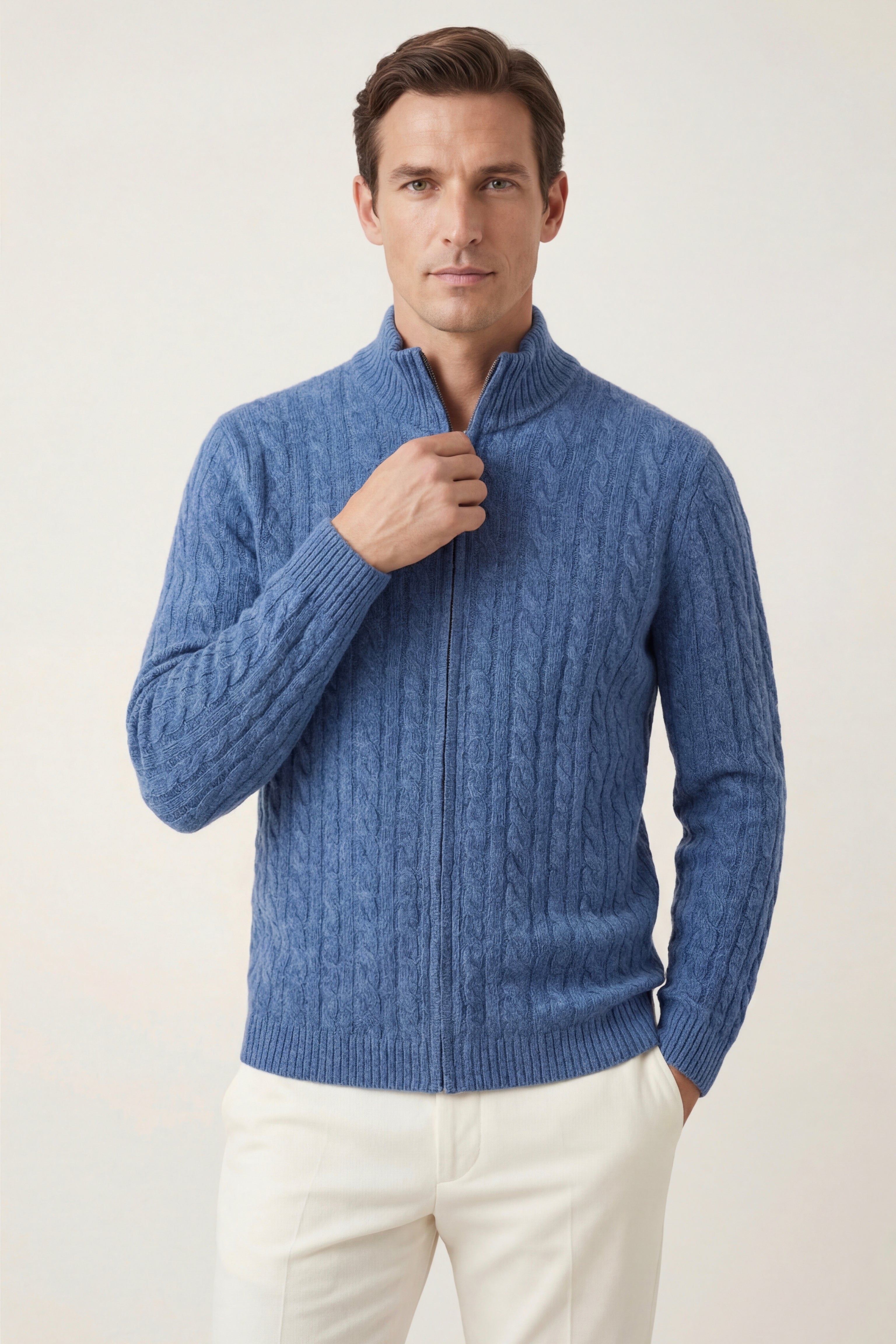 Bolzano Cable Zip Knit Blue