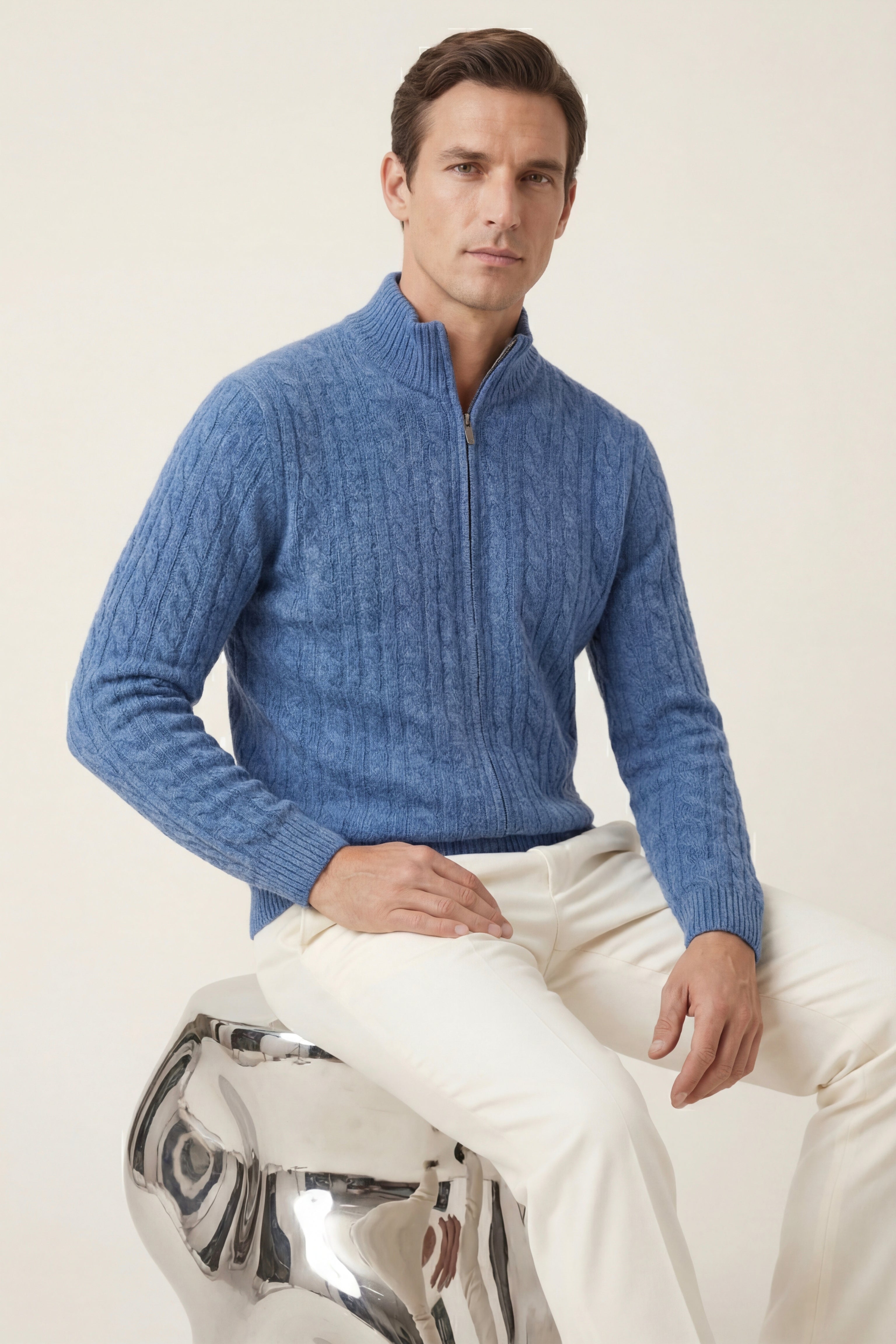 Bolzano Cable Zip Knit Blue
