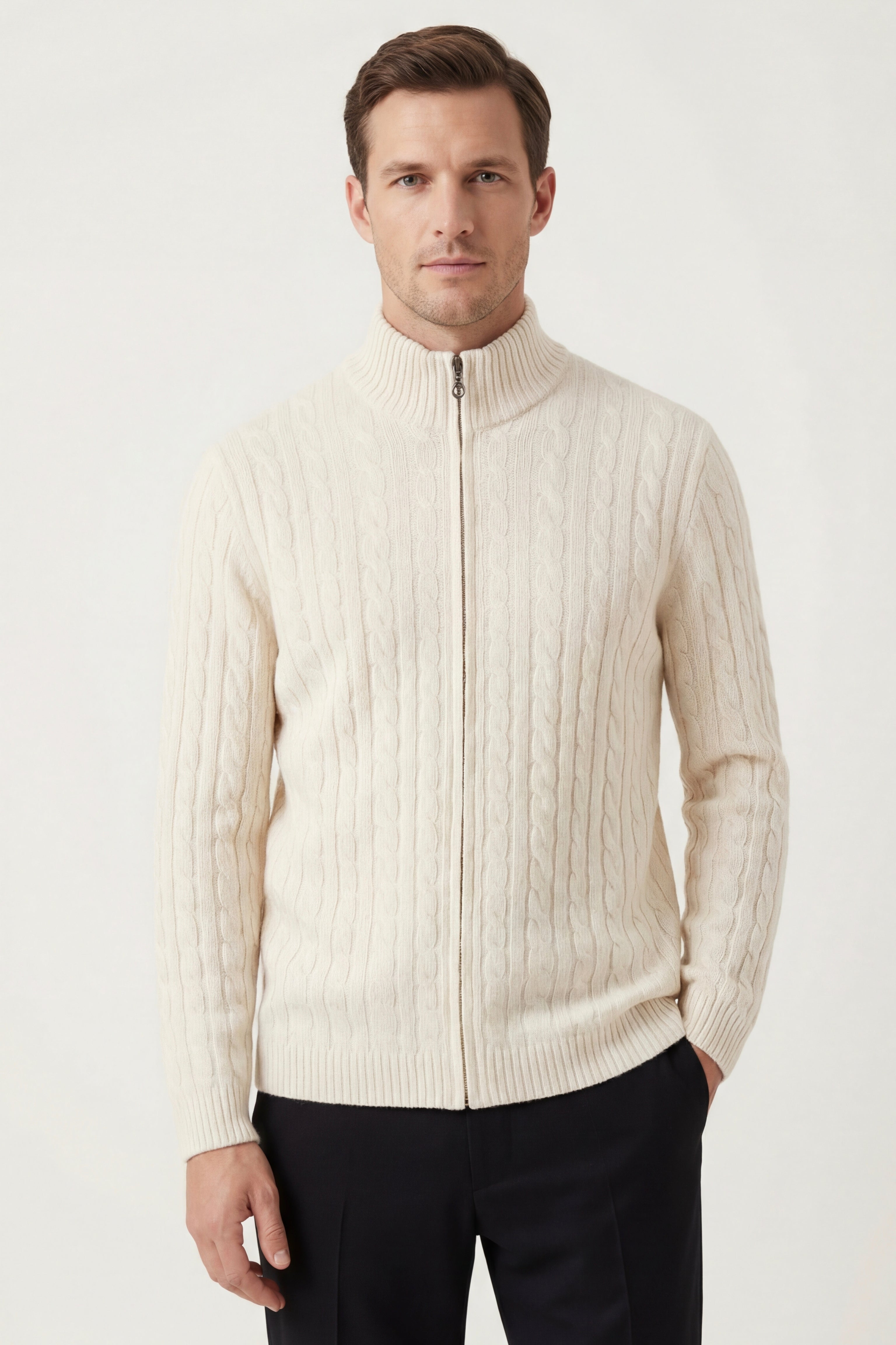 Bolzano Cable Zip Knit Ivory