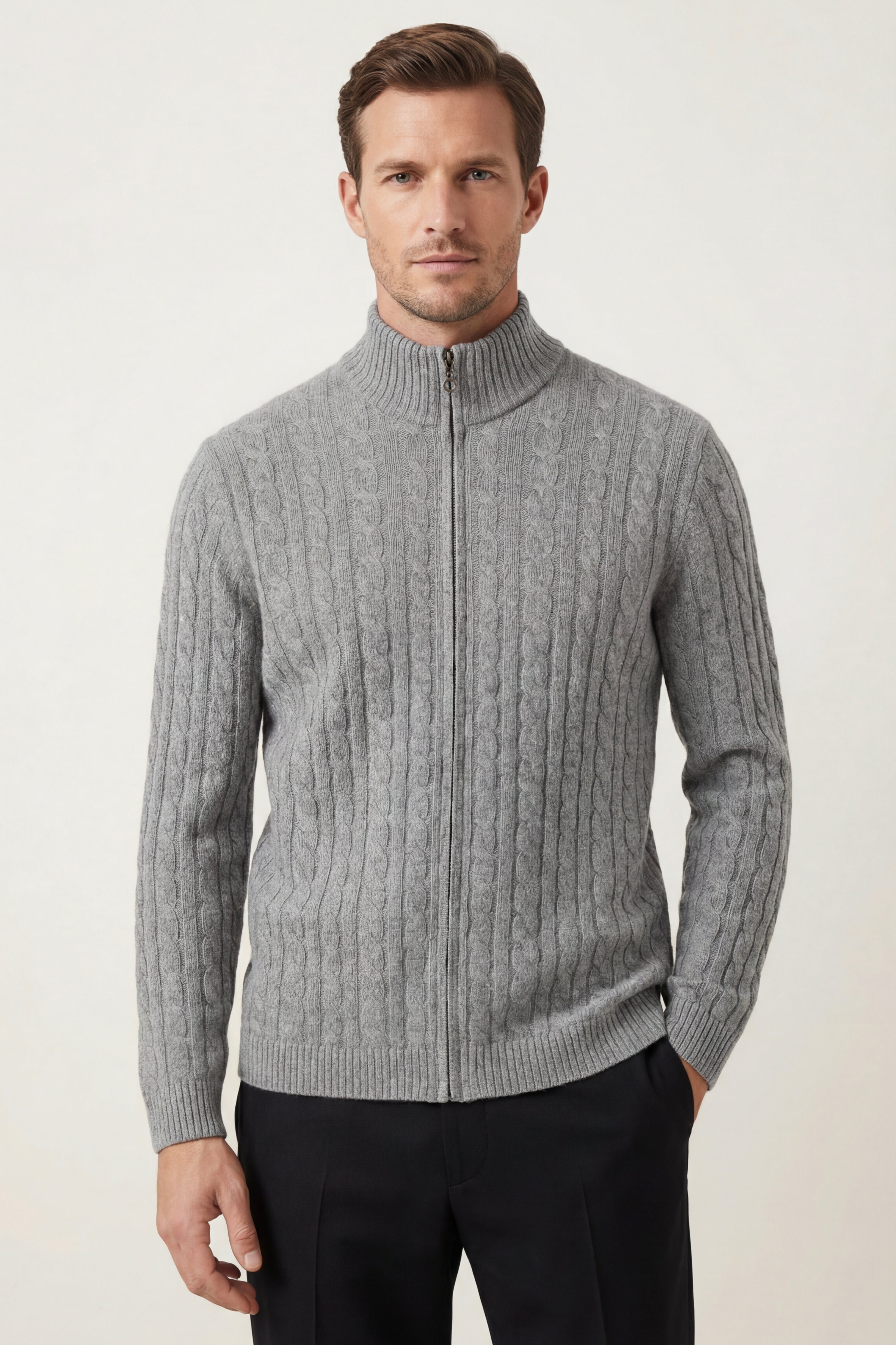 Bolzano Cable Zip Knit Grey