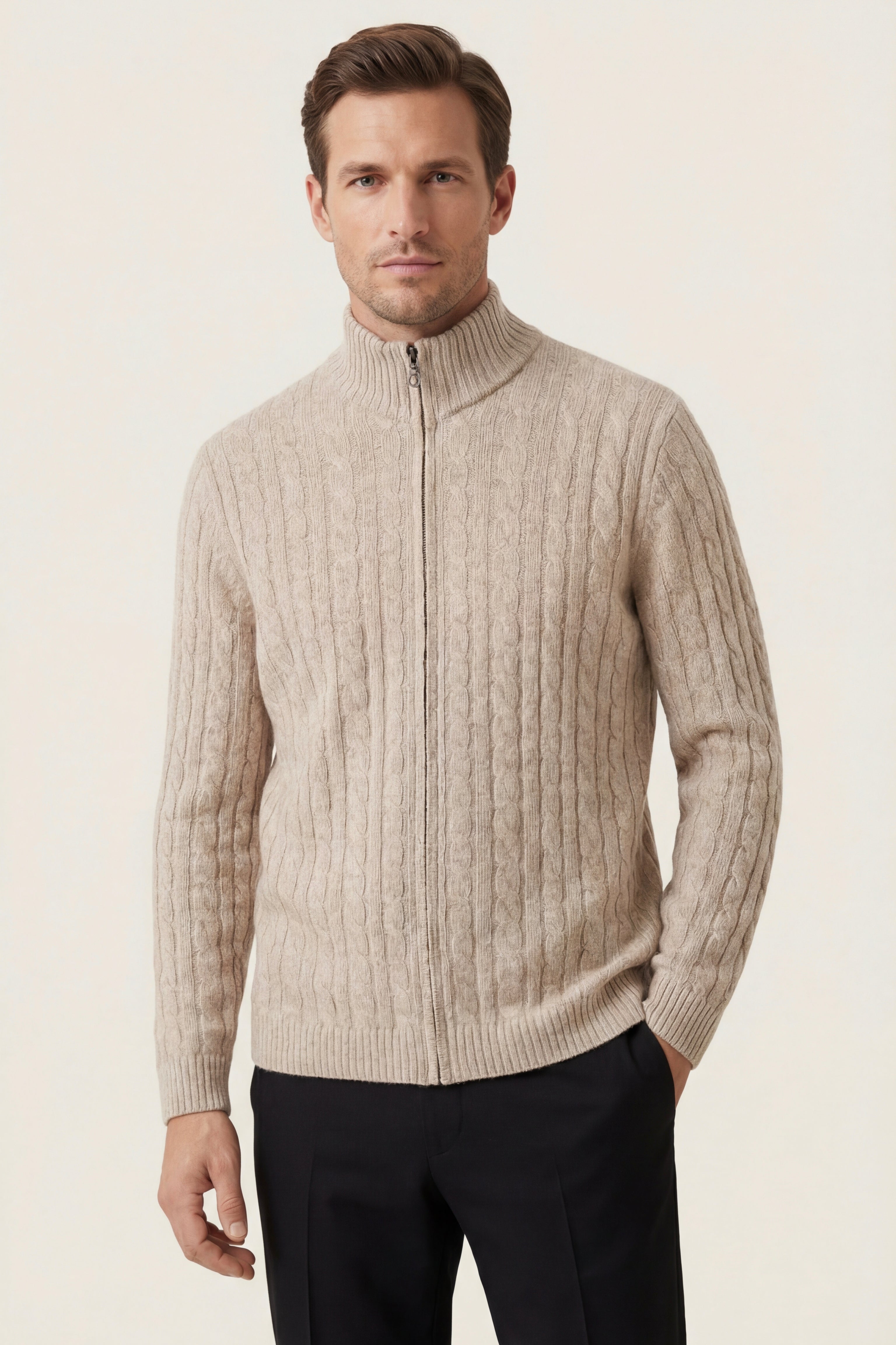 Bolzano Cable Zip Knit Camel