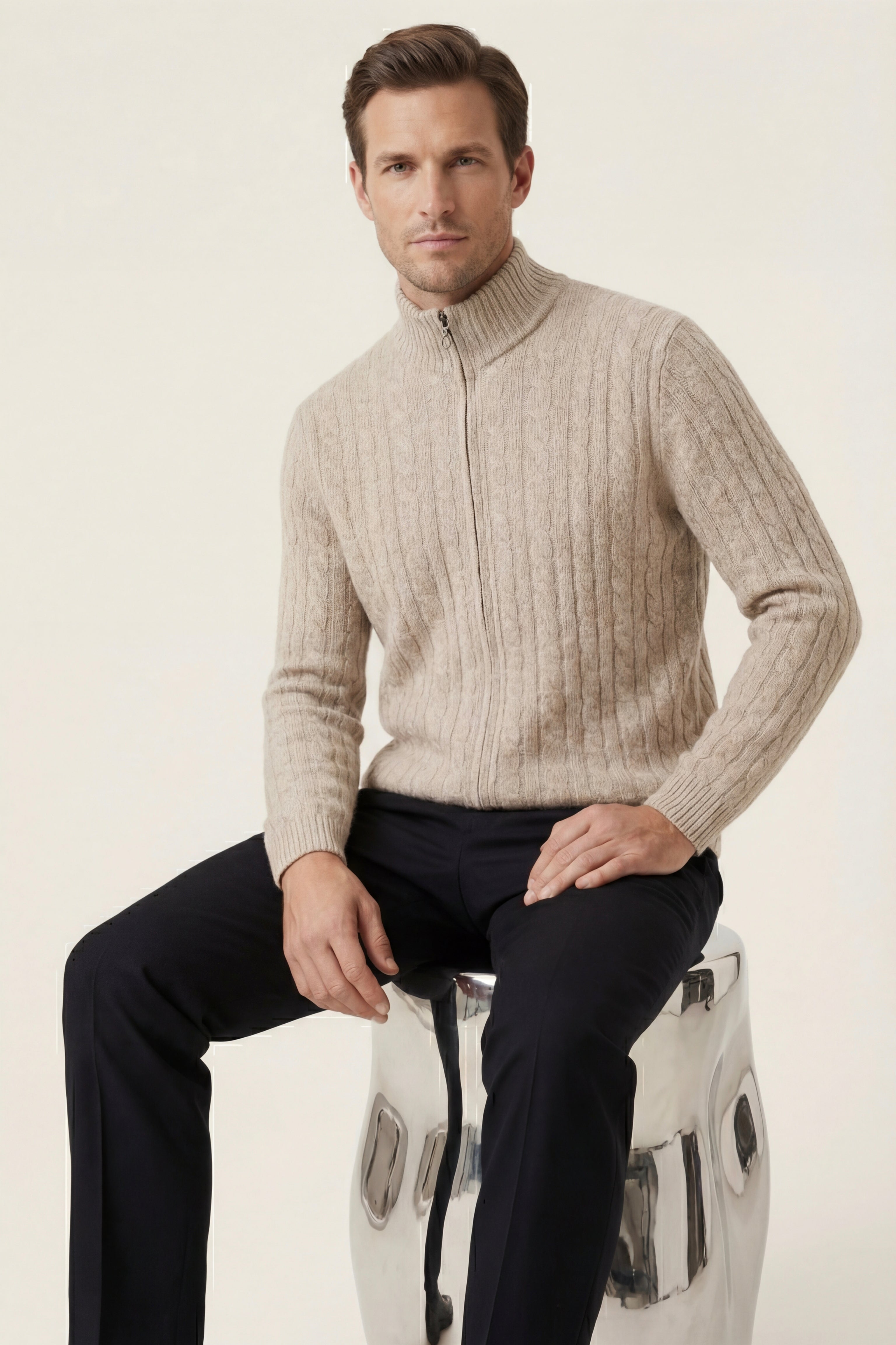 Bolzano Cable Zip Knit Camel