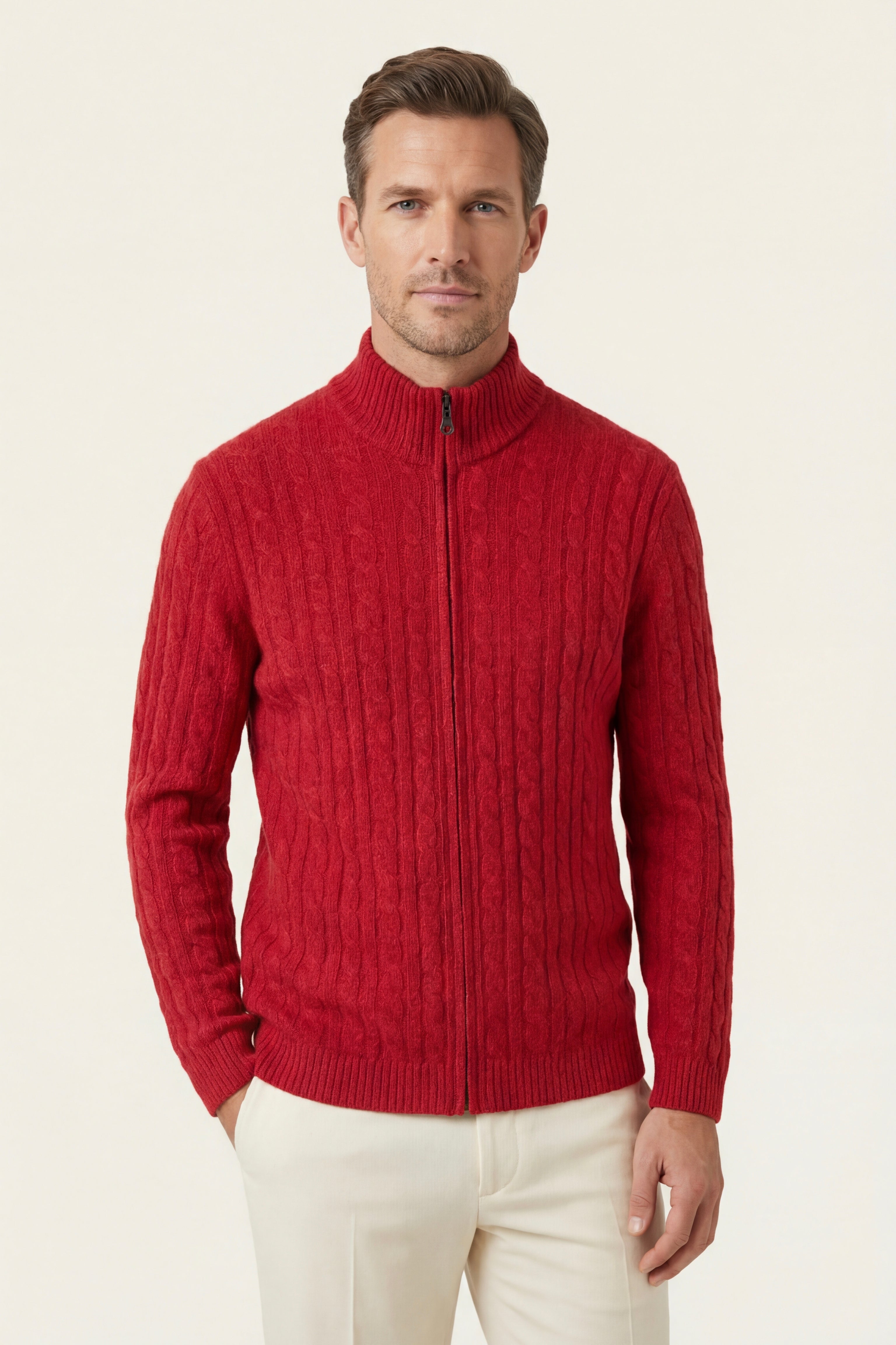 Bolzano Cable Zip Knit Red