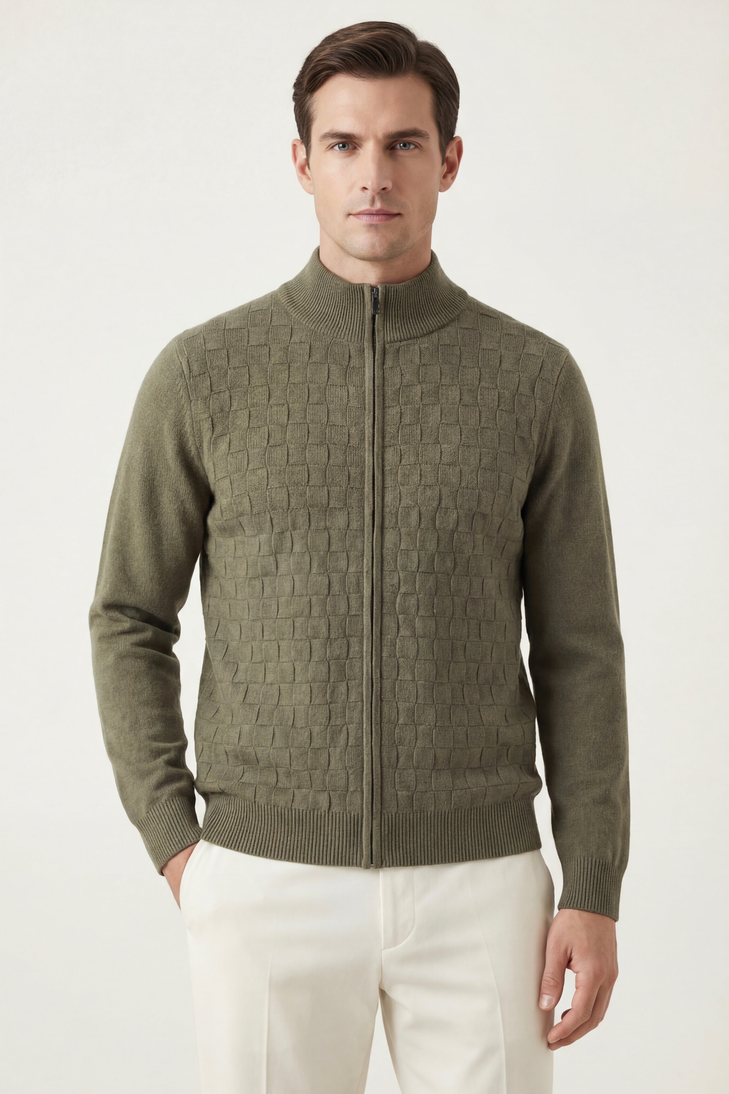 Cortina Textured Zip Sweater Green