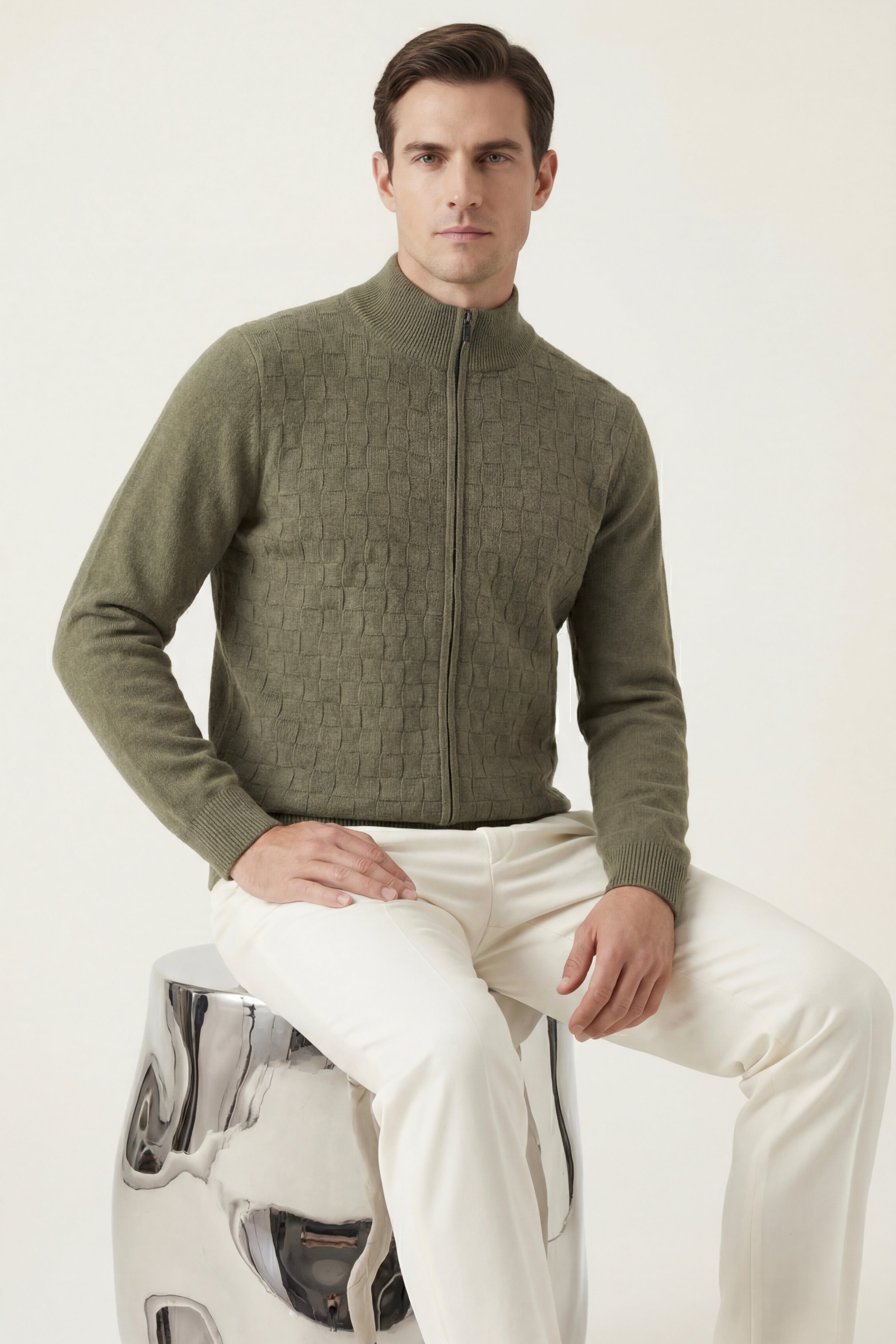Cortina Textured Zip Sweater Green