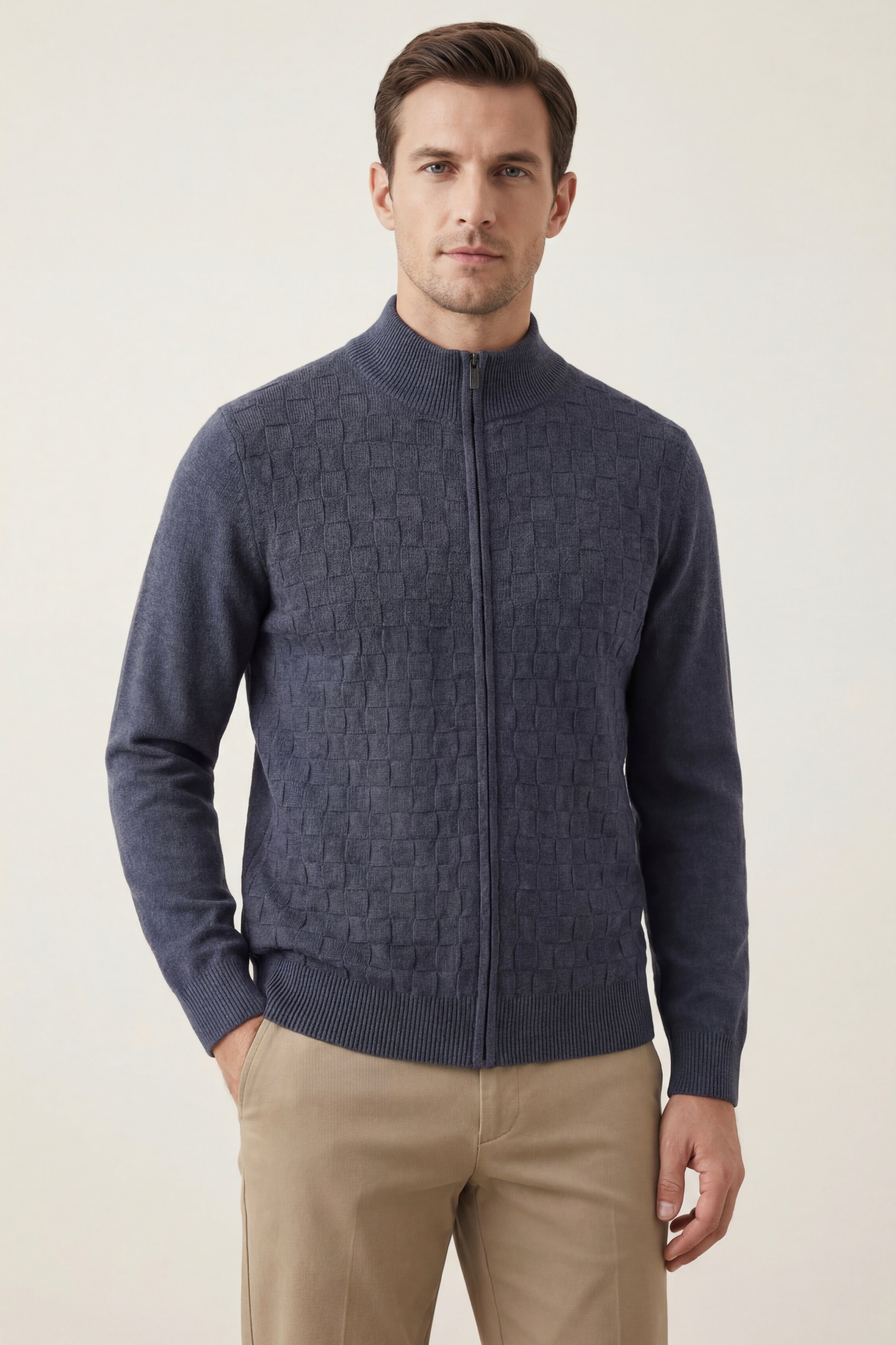 Cortina Textured Zip Sweater Dark Grey