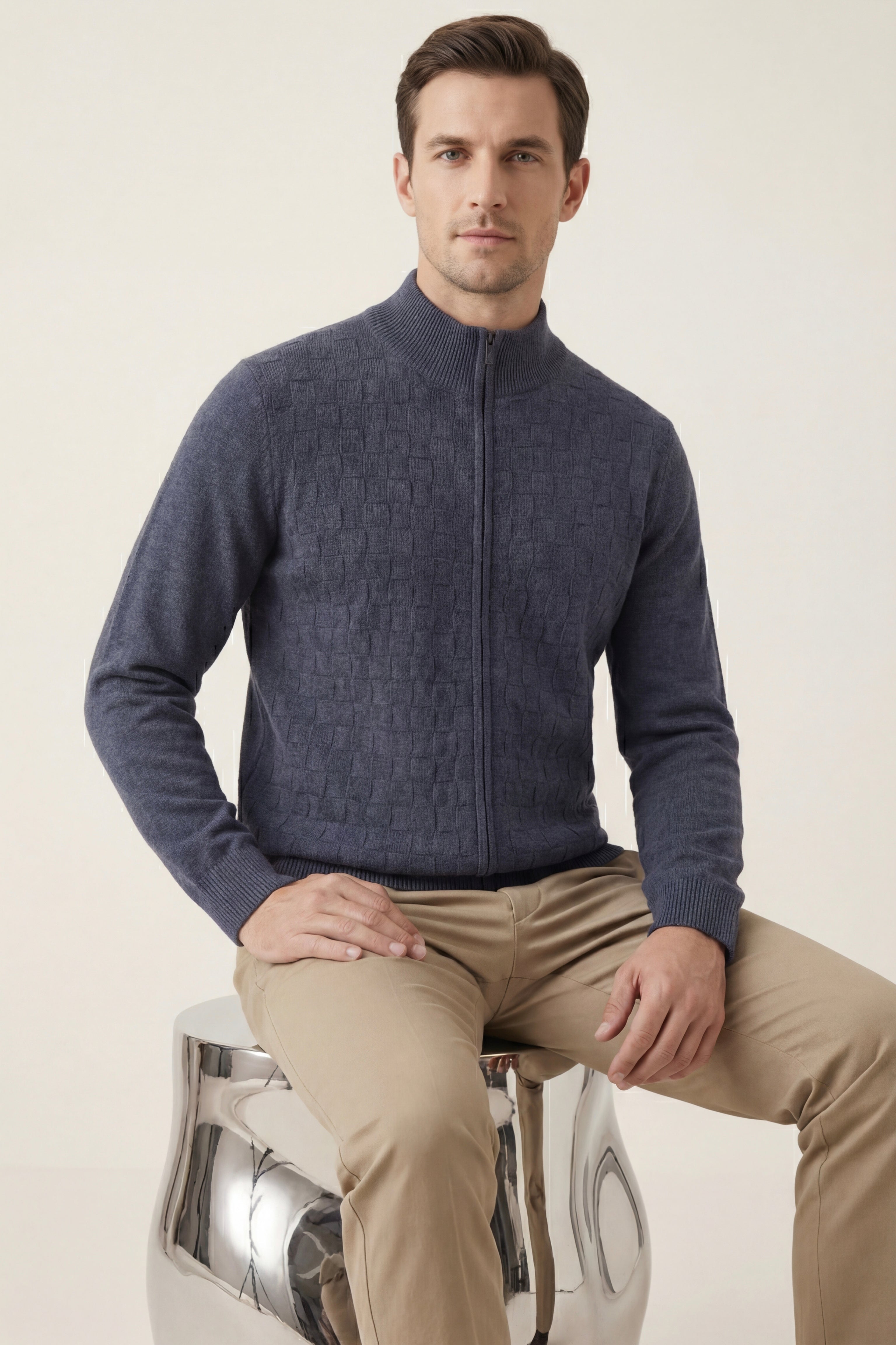 Cortina Textured Zip Sweater Dark Grey