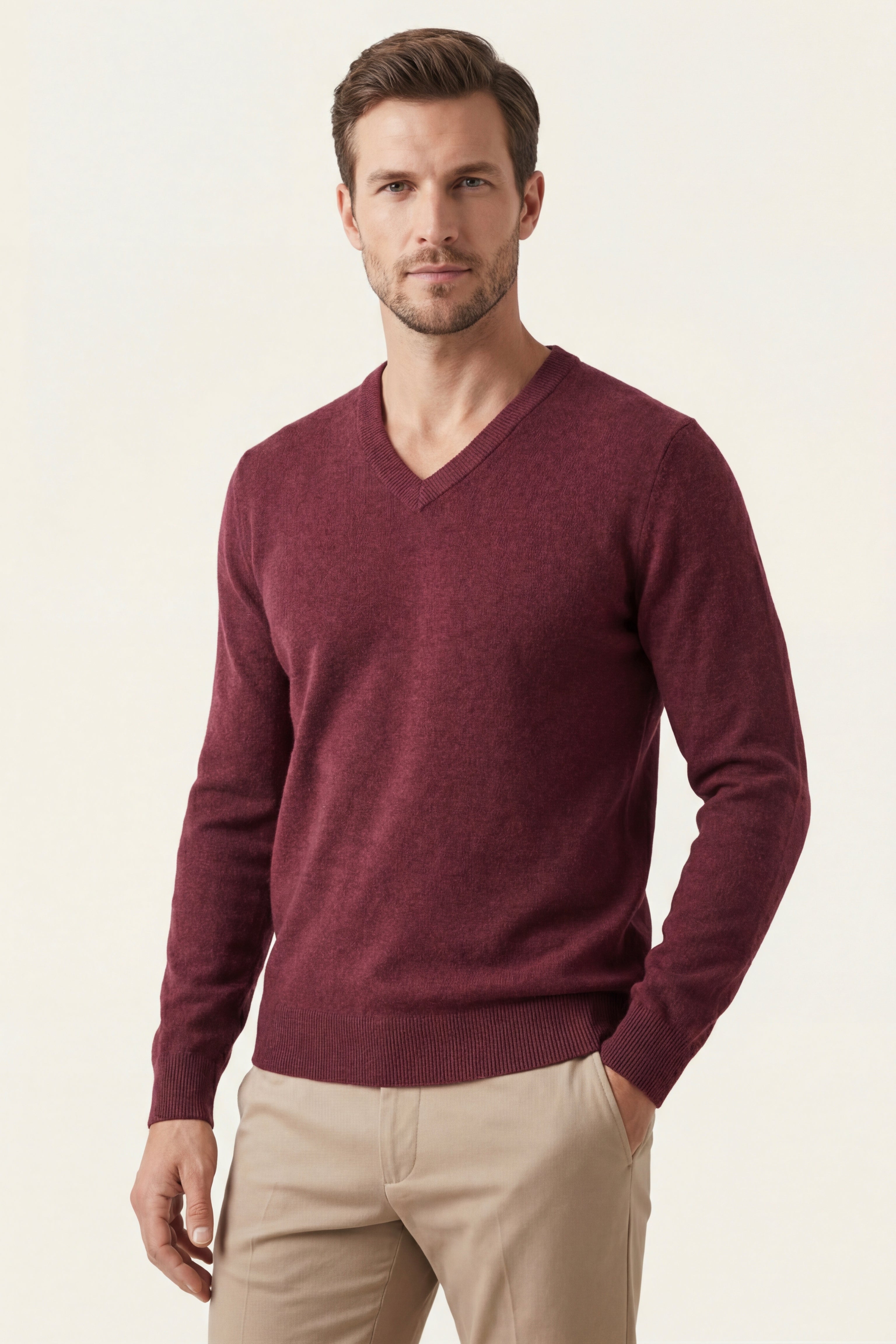 Merano V-Neck Knit Sweater Wine Red