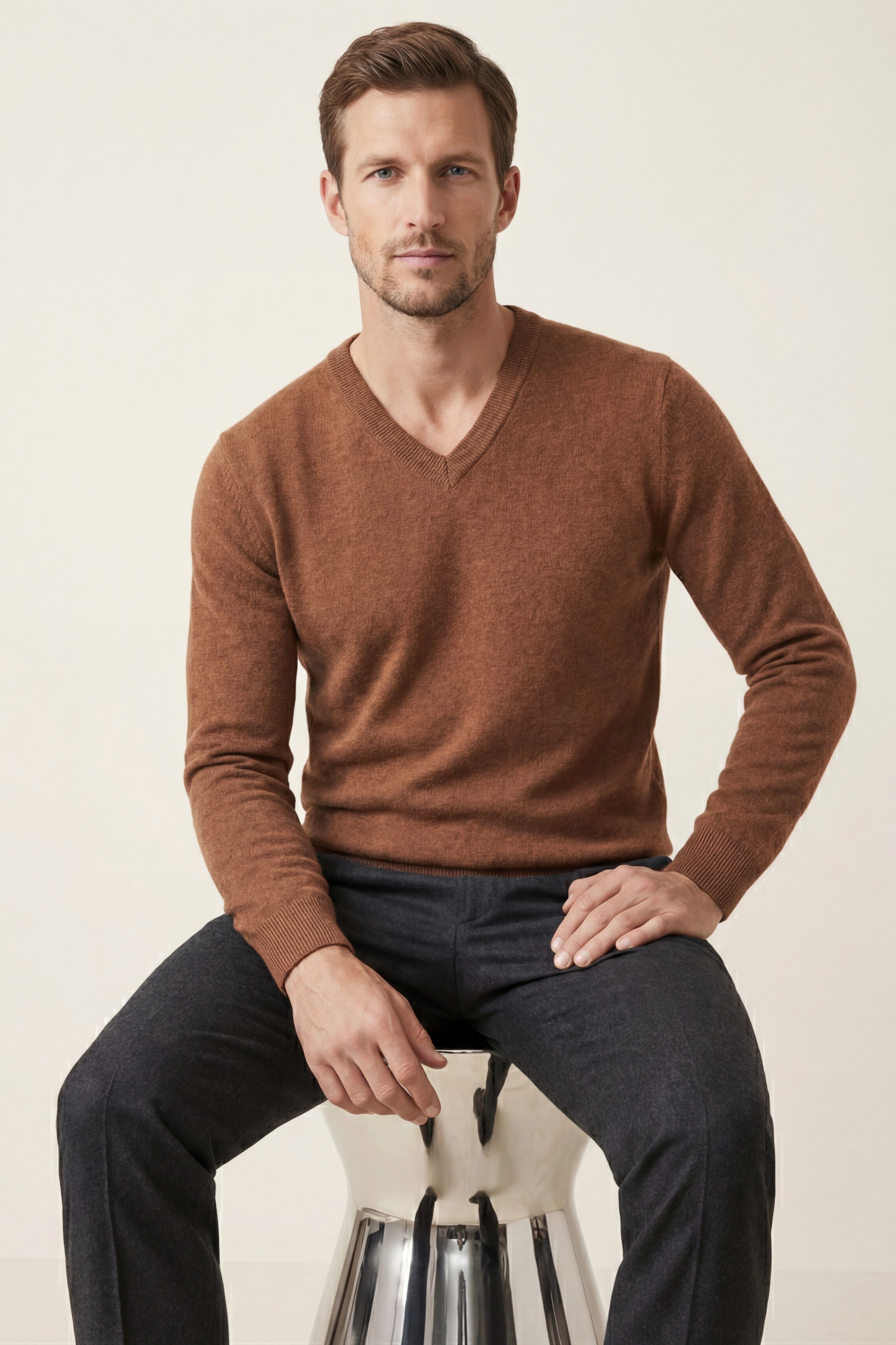 Merano V-Neck Knit Sweater Brown