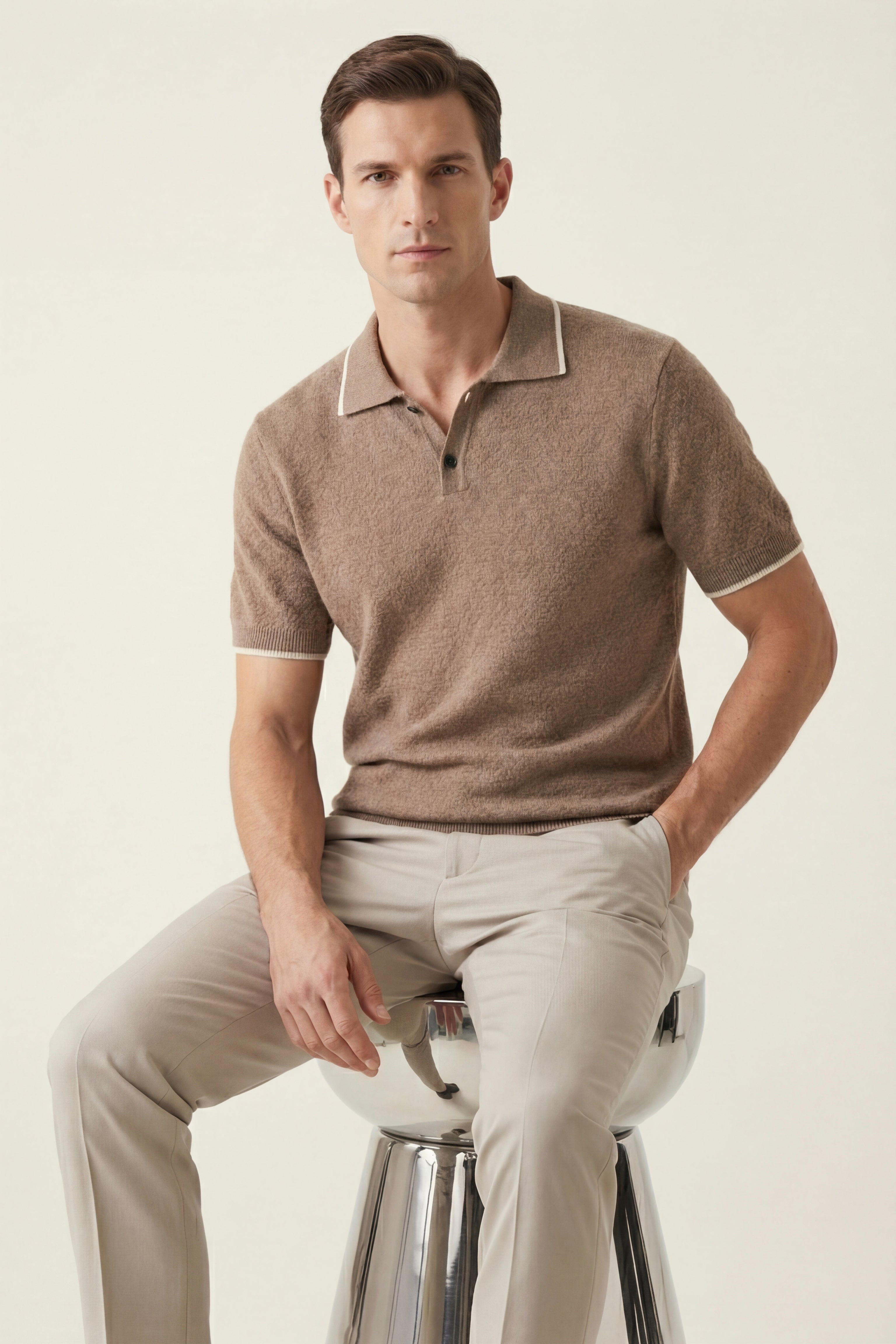 Prato Cashmere Knit Polo Mid Camel