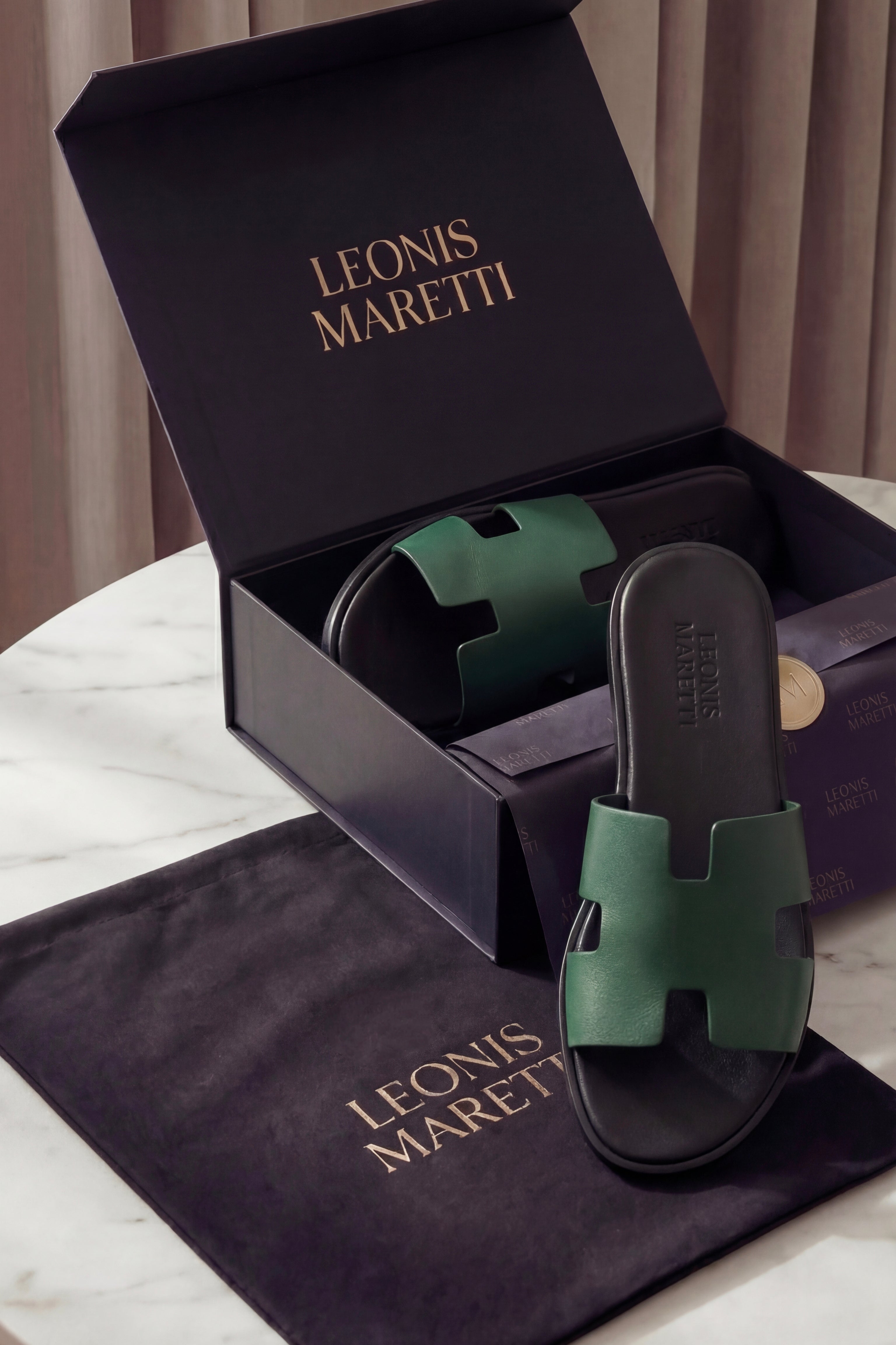 Arezzo Leather Sandal Dark Green