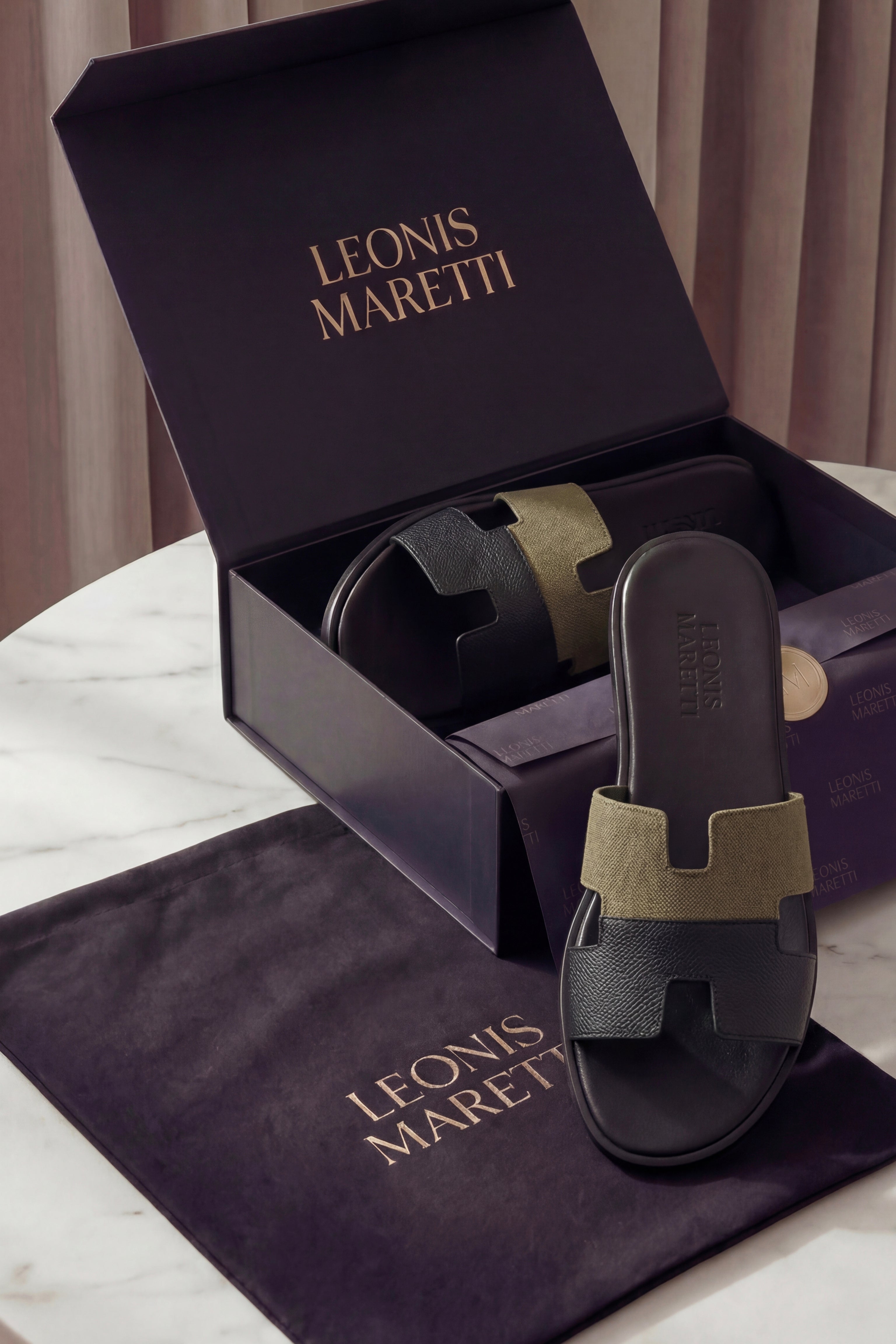 Arezzo Leather Sandal Olive & Black