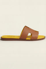 Arezzo Leather Sandal Tan & Yellow