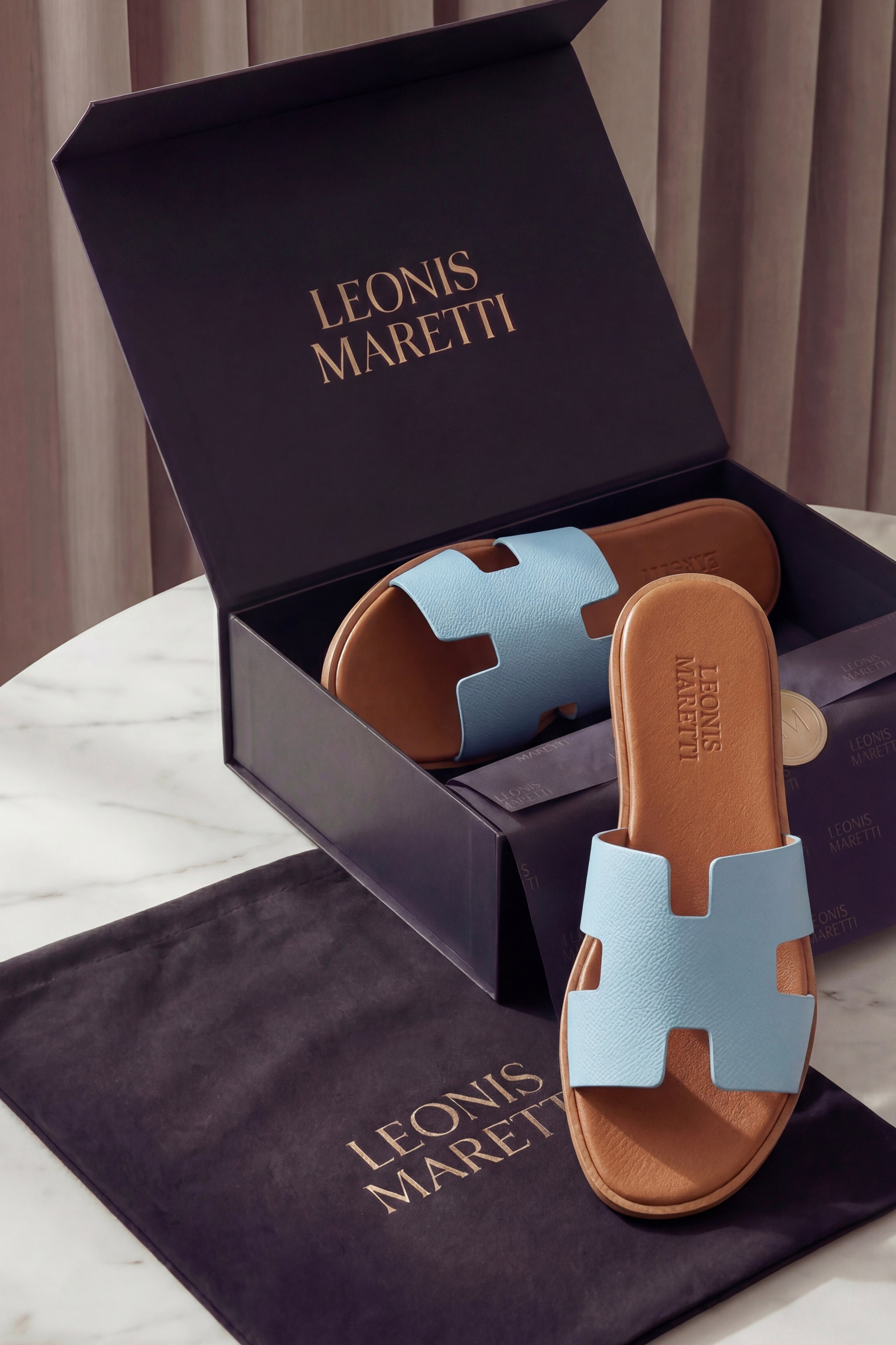 Arezzo Leather Sandal Sky Blue