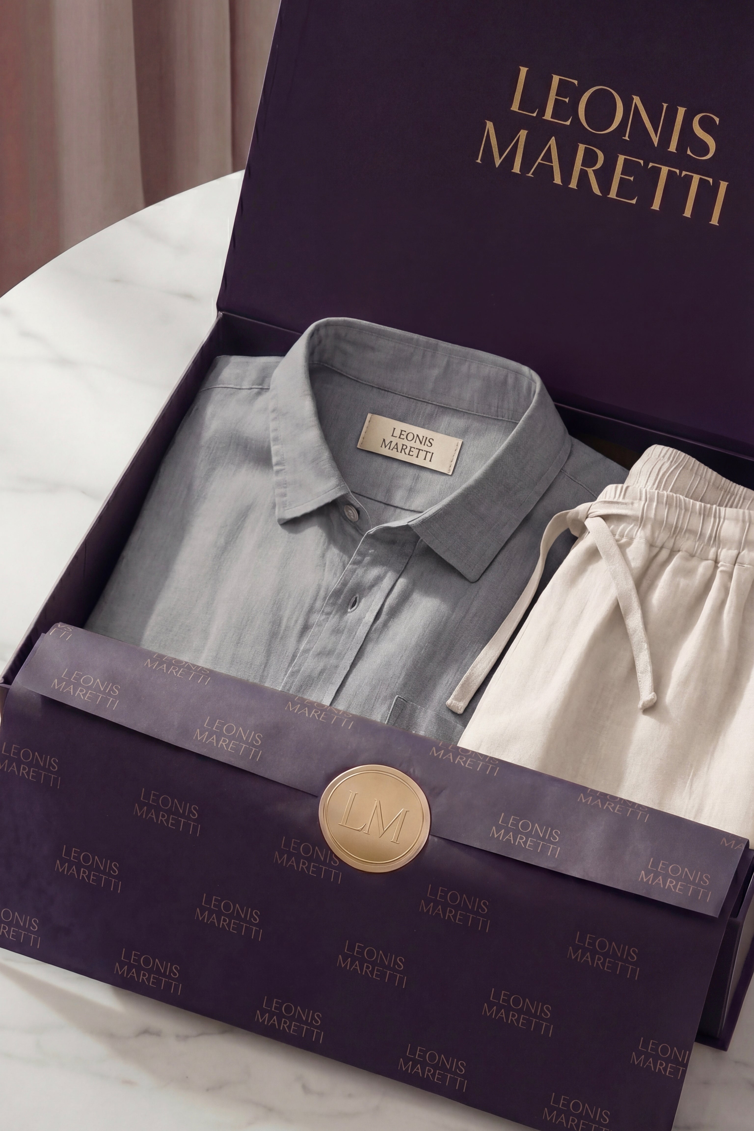 Pisa Linen Set Long Sleeve Grey/Beige