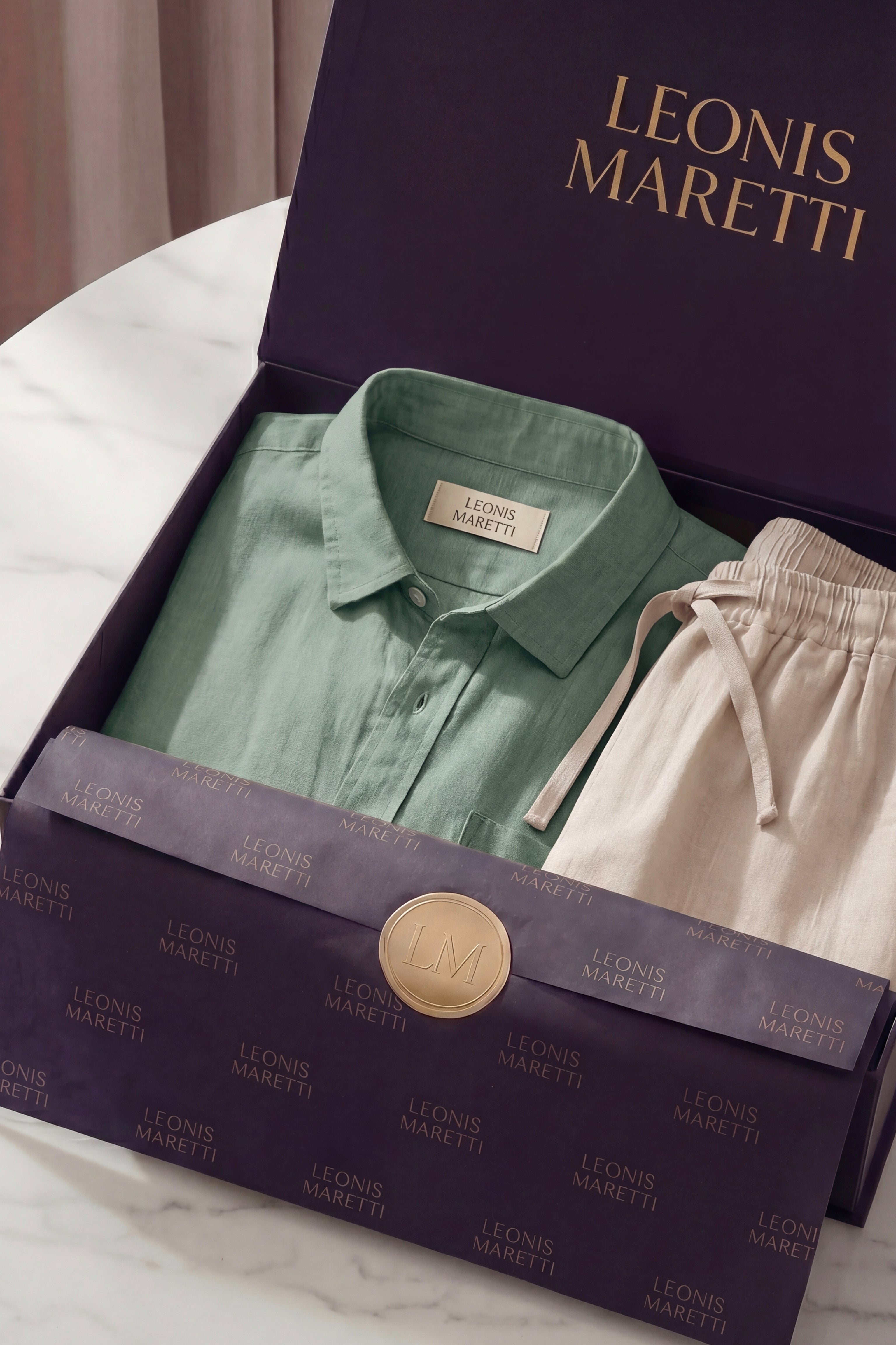 Trento Linen Set Green/Beige