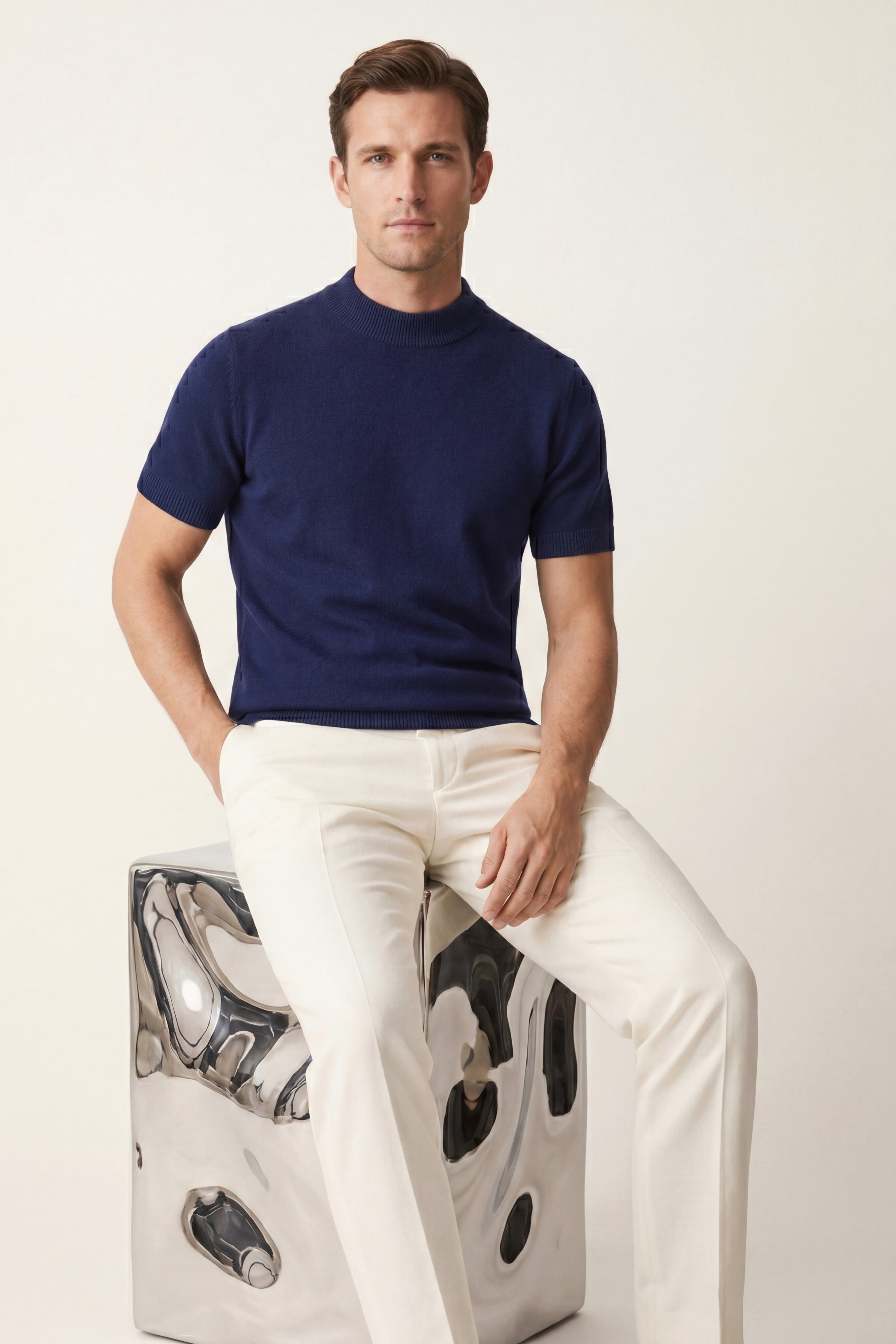 Aurelio Cashmere Knit Tee Navy
