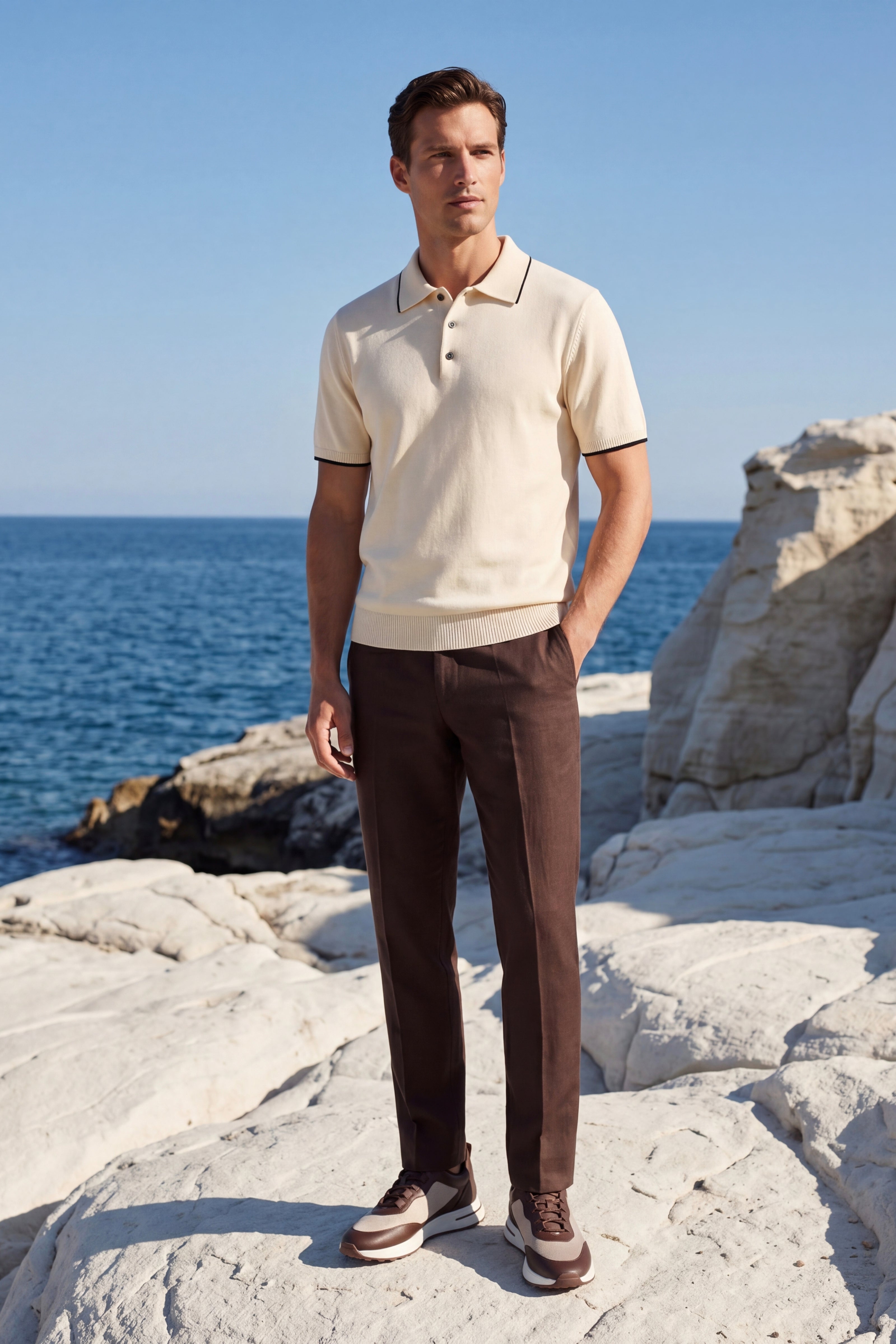 Morino Merino Knit Polo Beige