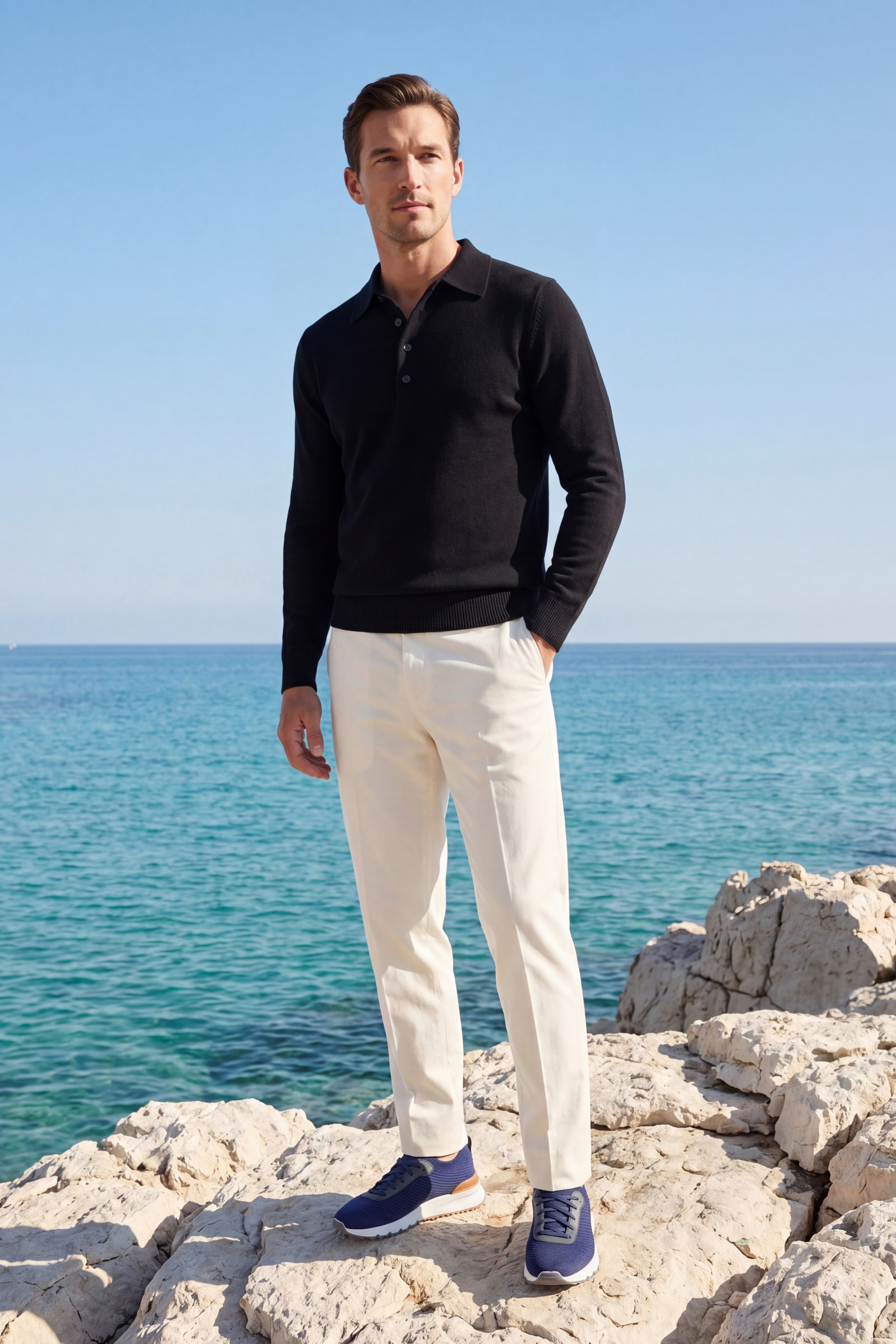 Alessandro Merino Polo Knit Black