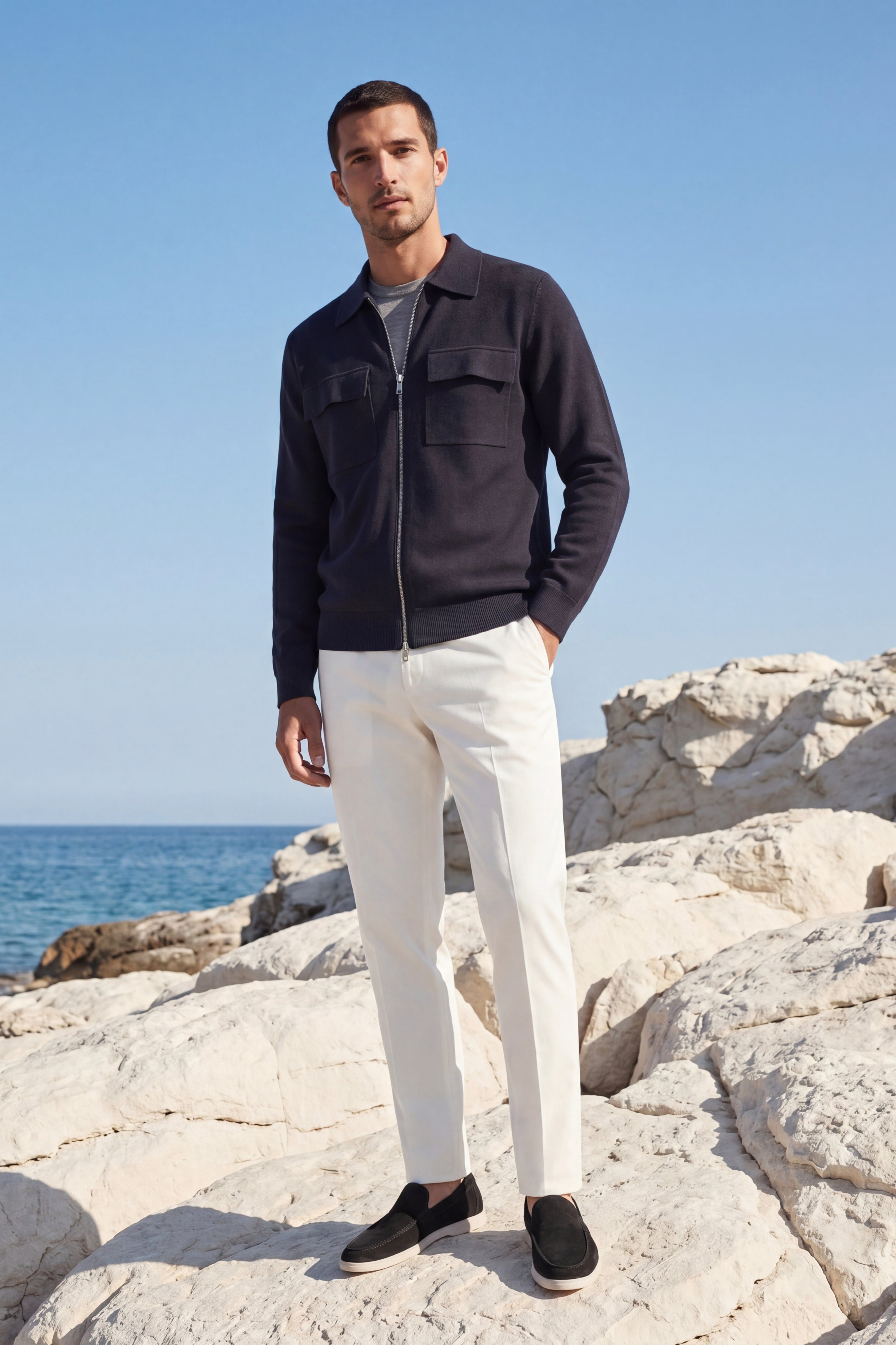 Orvello Dual-Zip Wool Cardigan Dark Grey