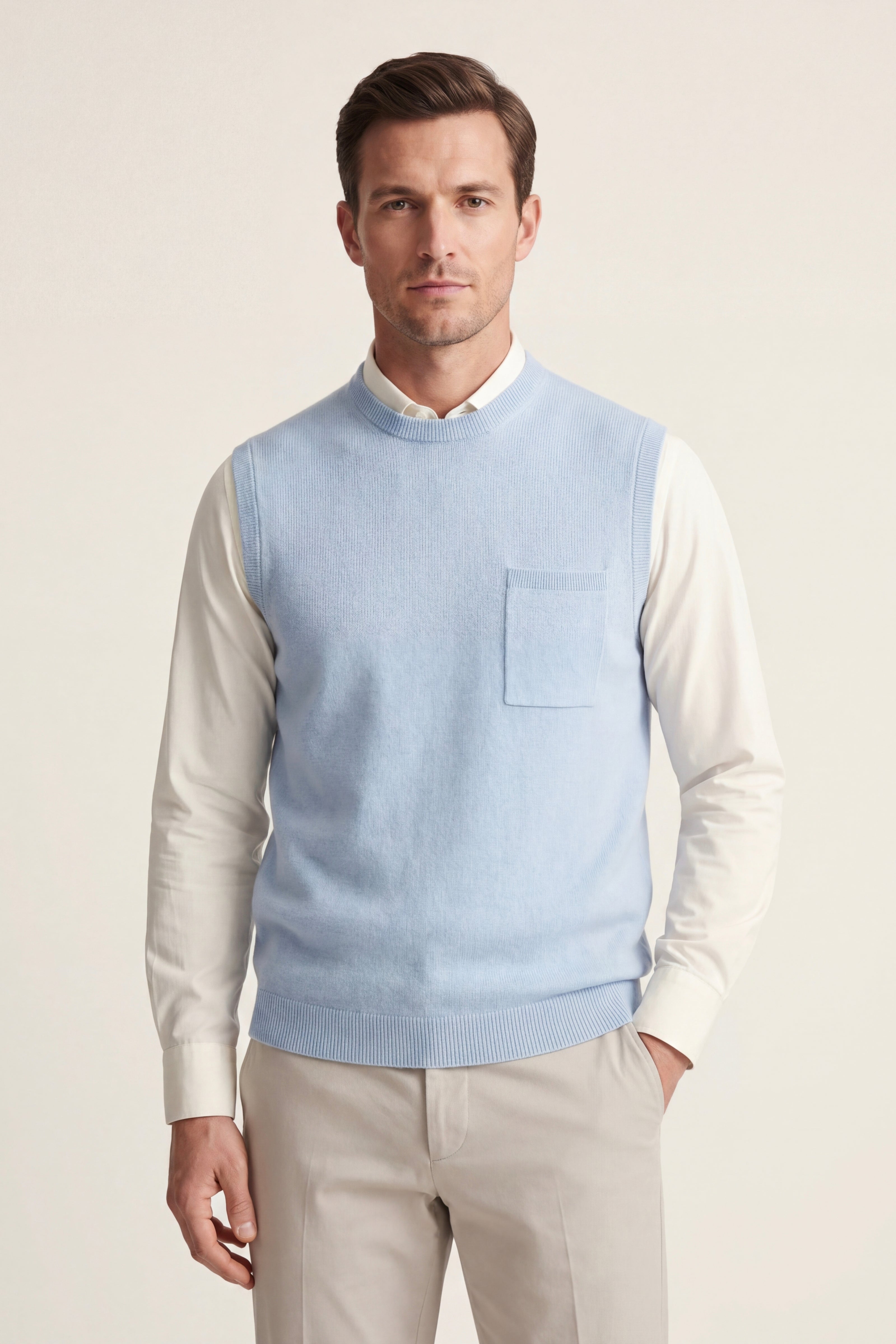 Nerio Extra-Fine Crew Vest Light Blue