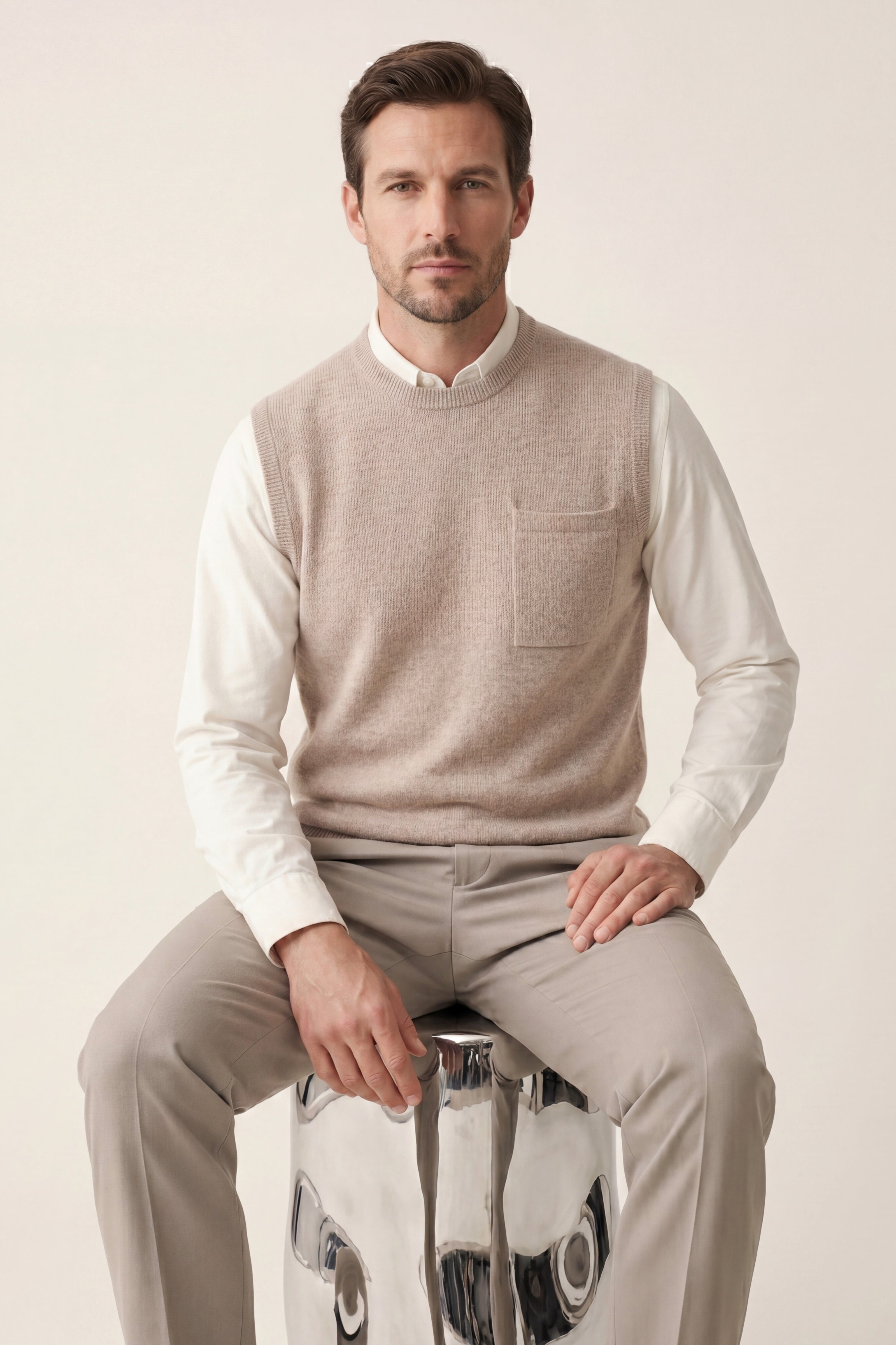 Nerio Extra-Fine Crew Vest Beige