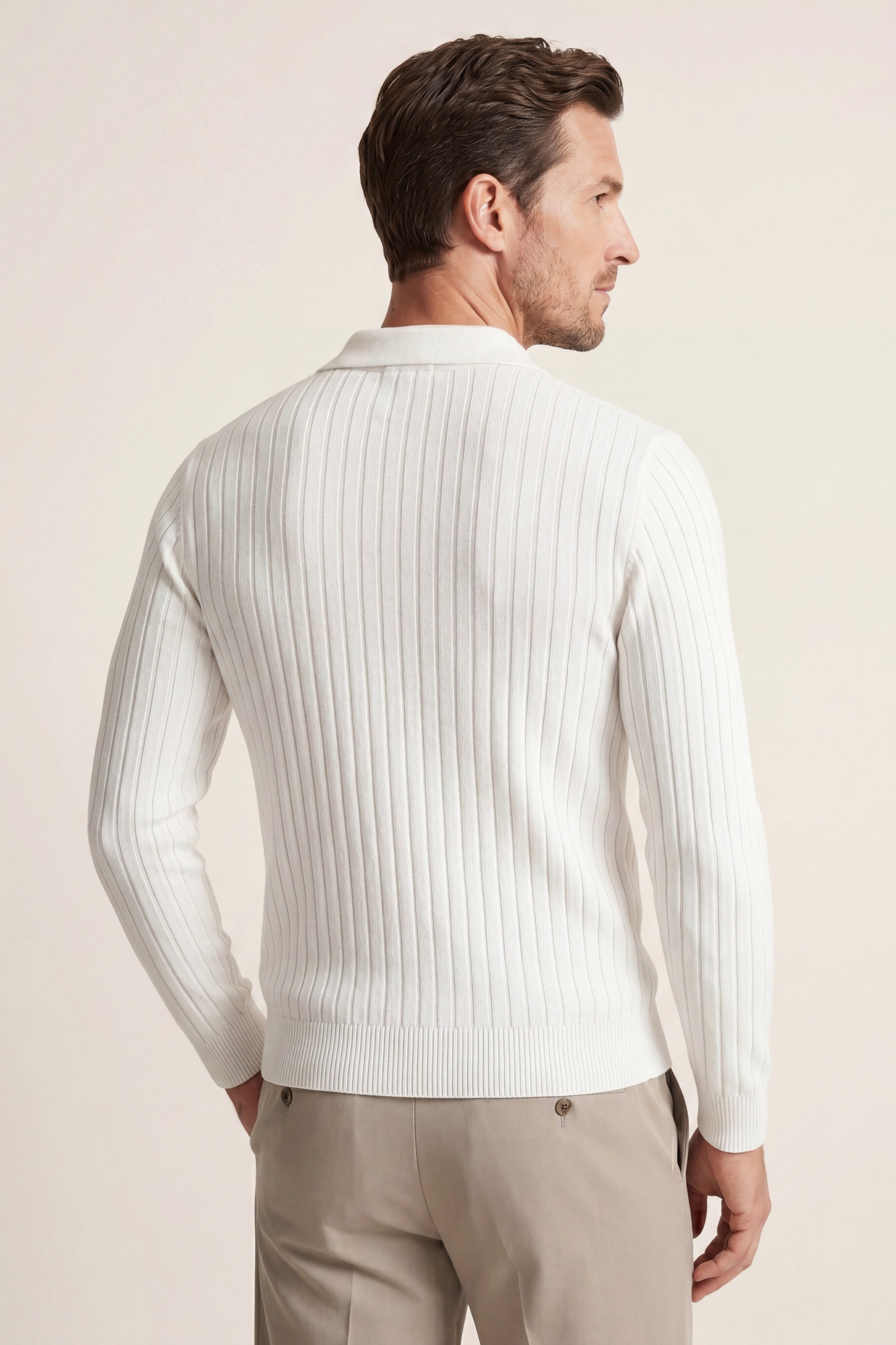 Leonardo Ribbed Knit Polo White
