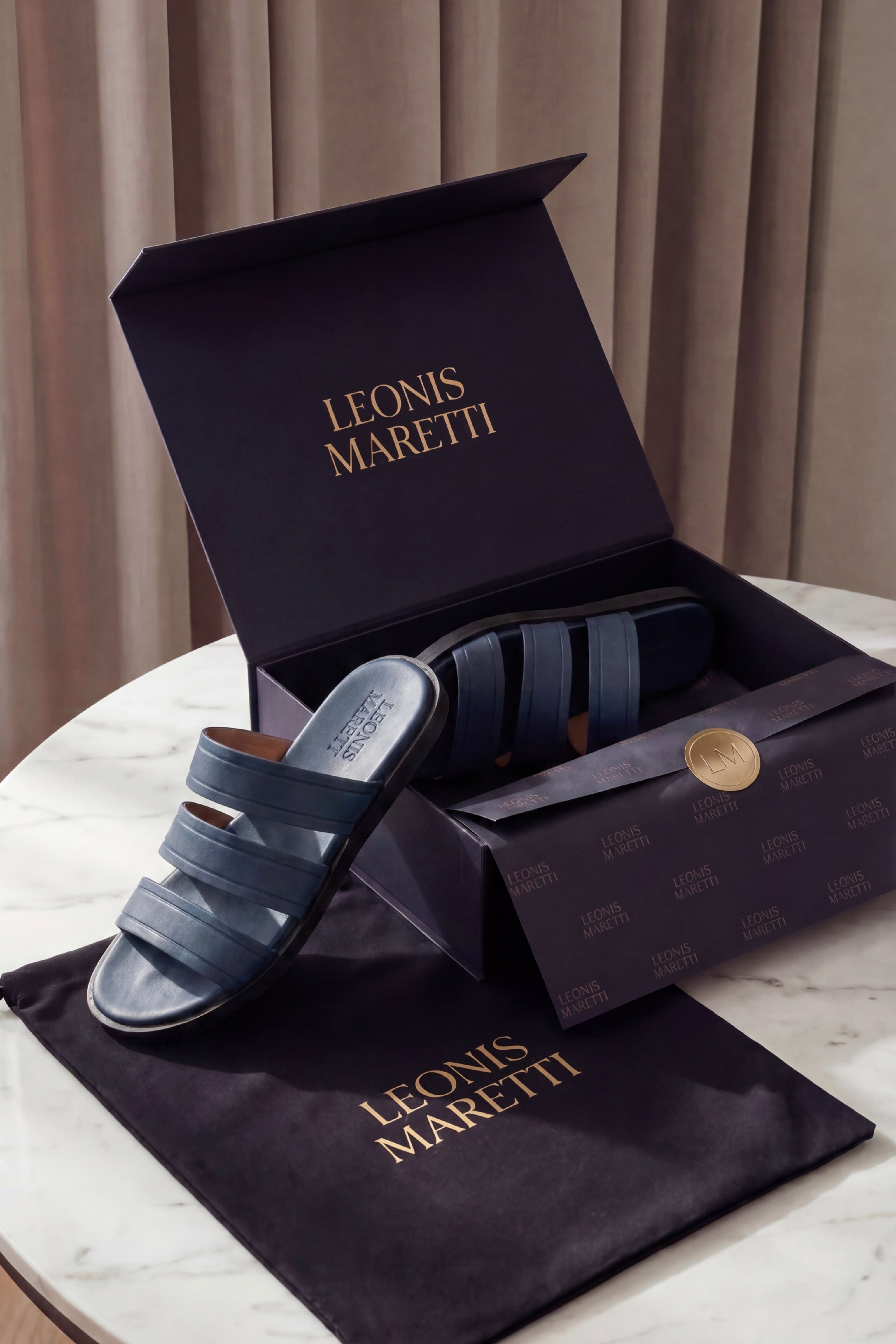 Santorini Leather Sandal Steel Blue