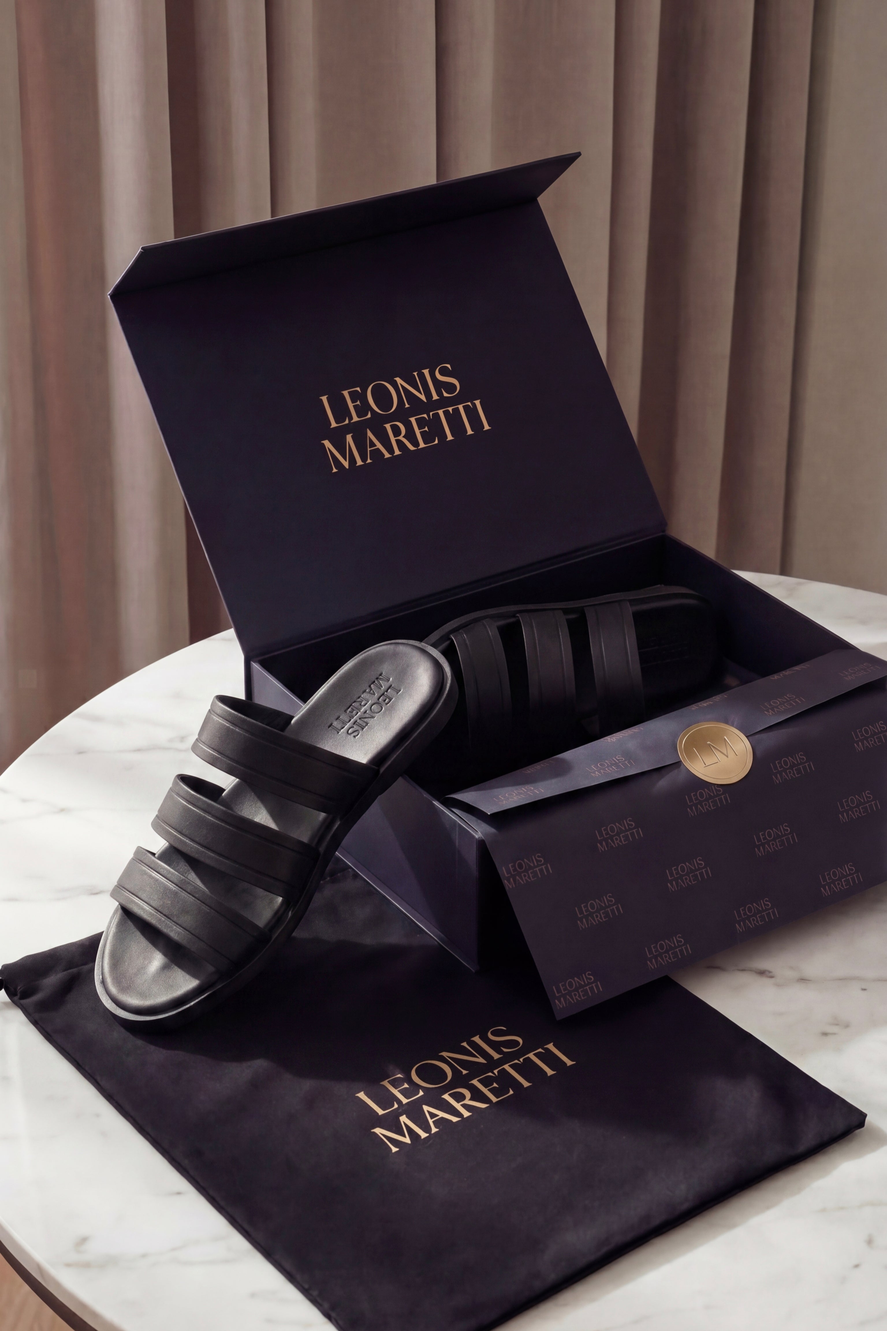 Santorini Leather Sandal Black