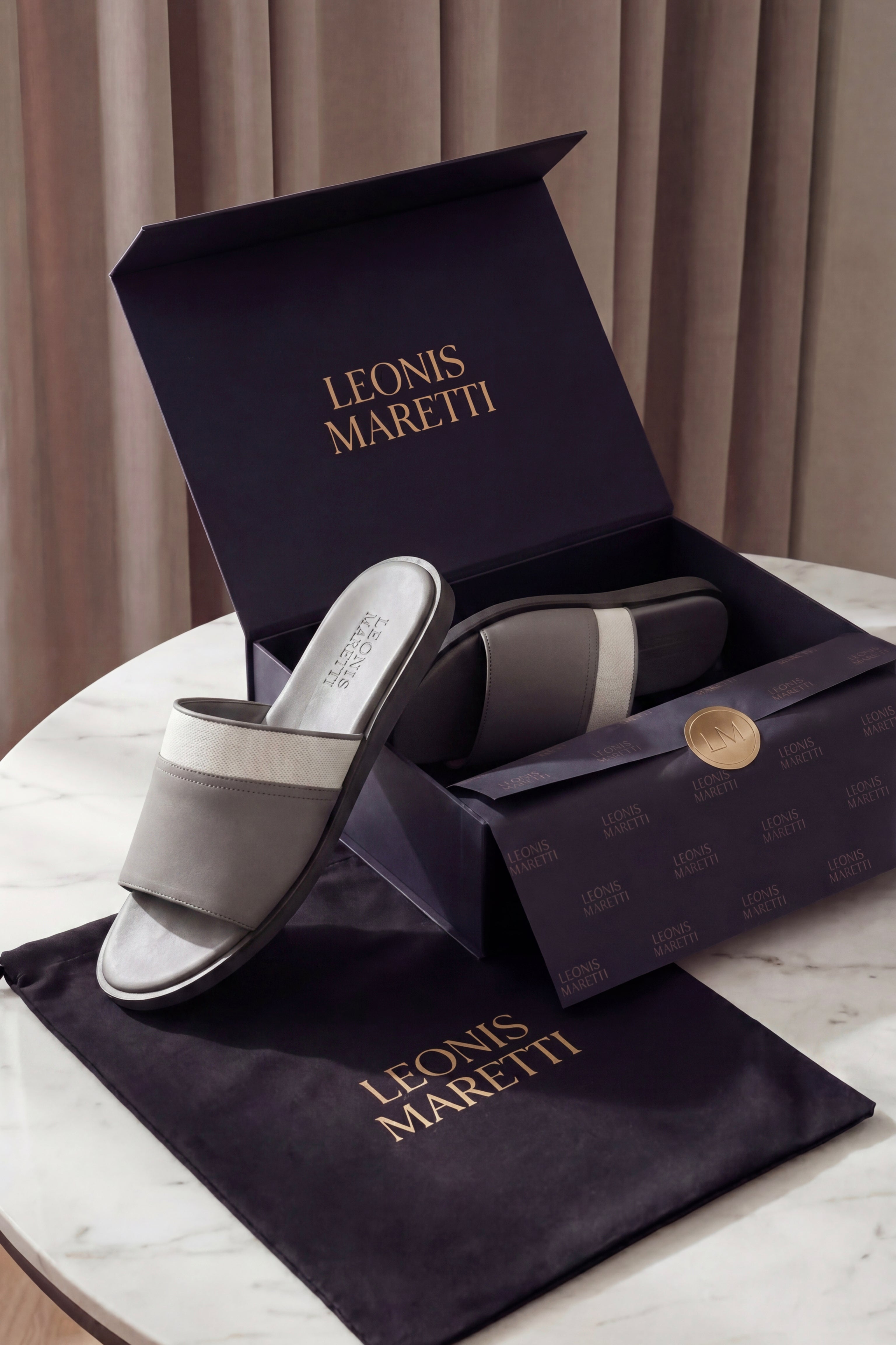 Portofino Leather Slide Grey