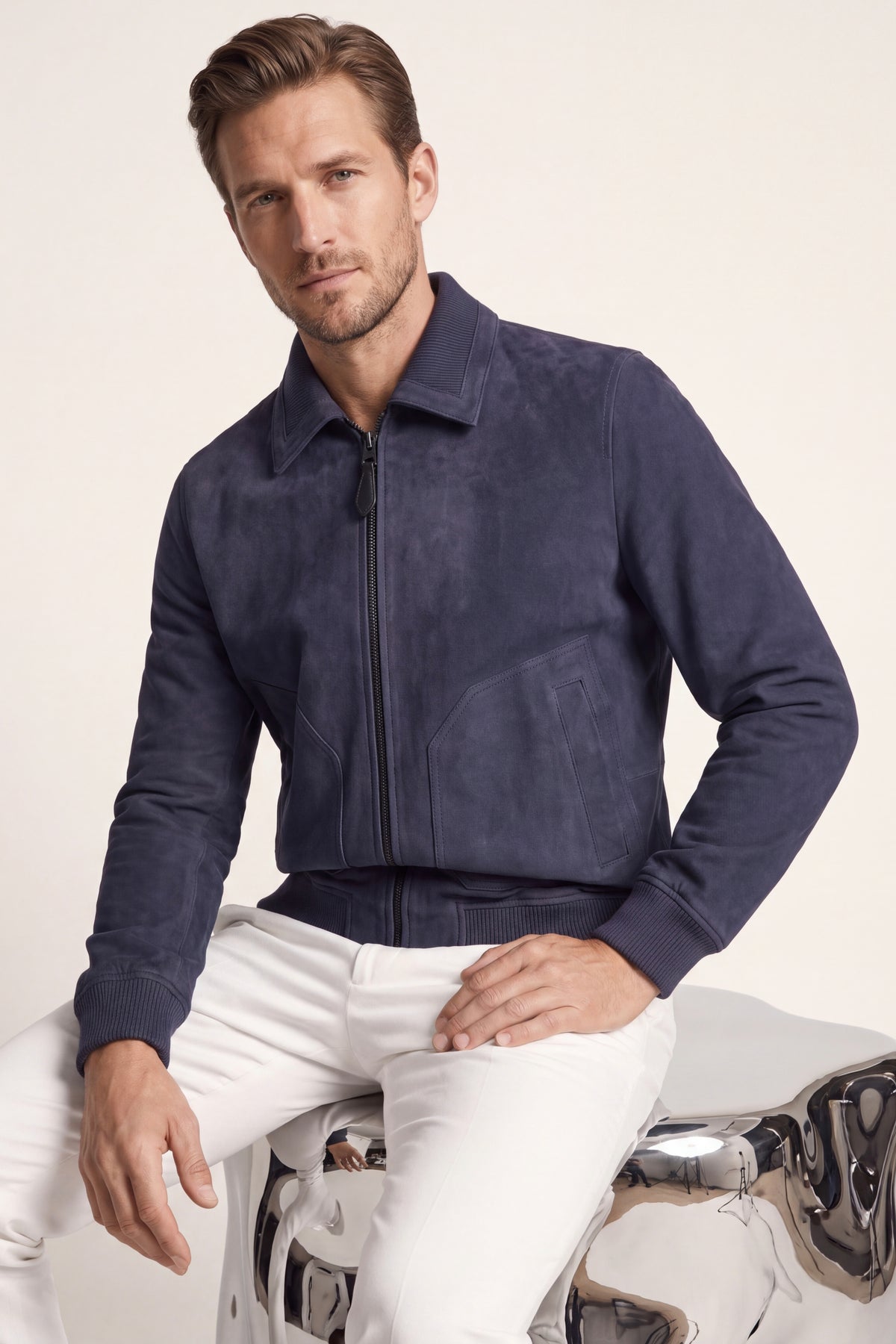 Noto Suede Jacket Navy
