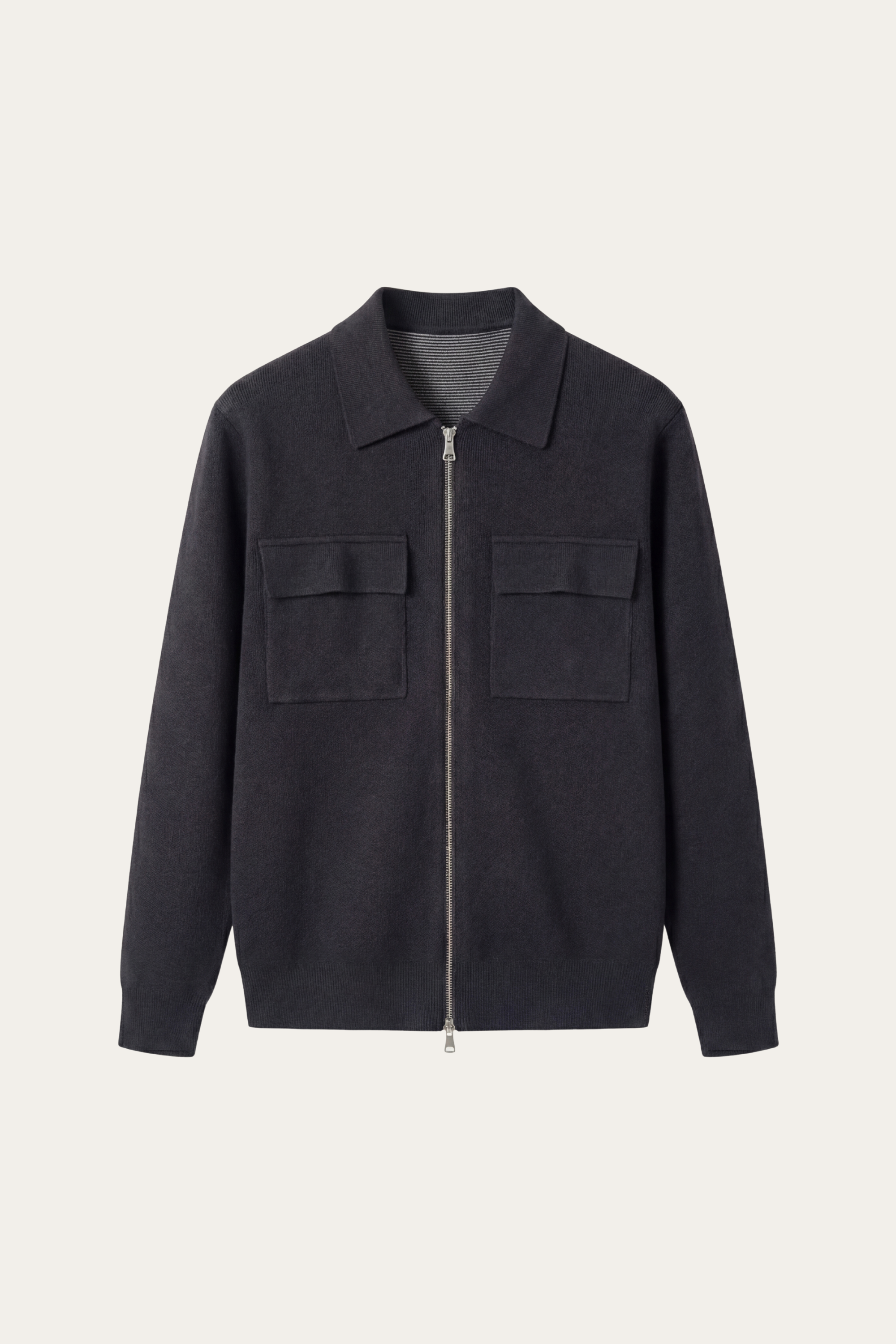 Orvello Dual-Zip Wool Cardigan Dark Grey