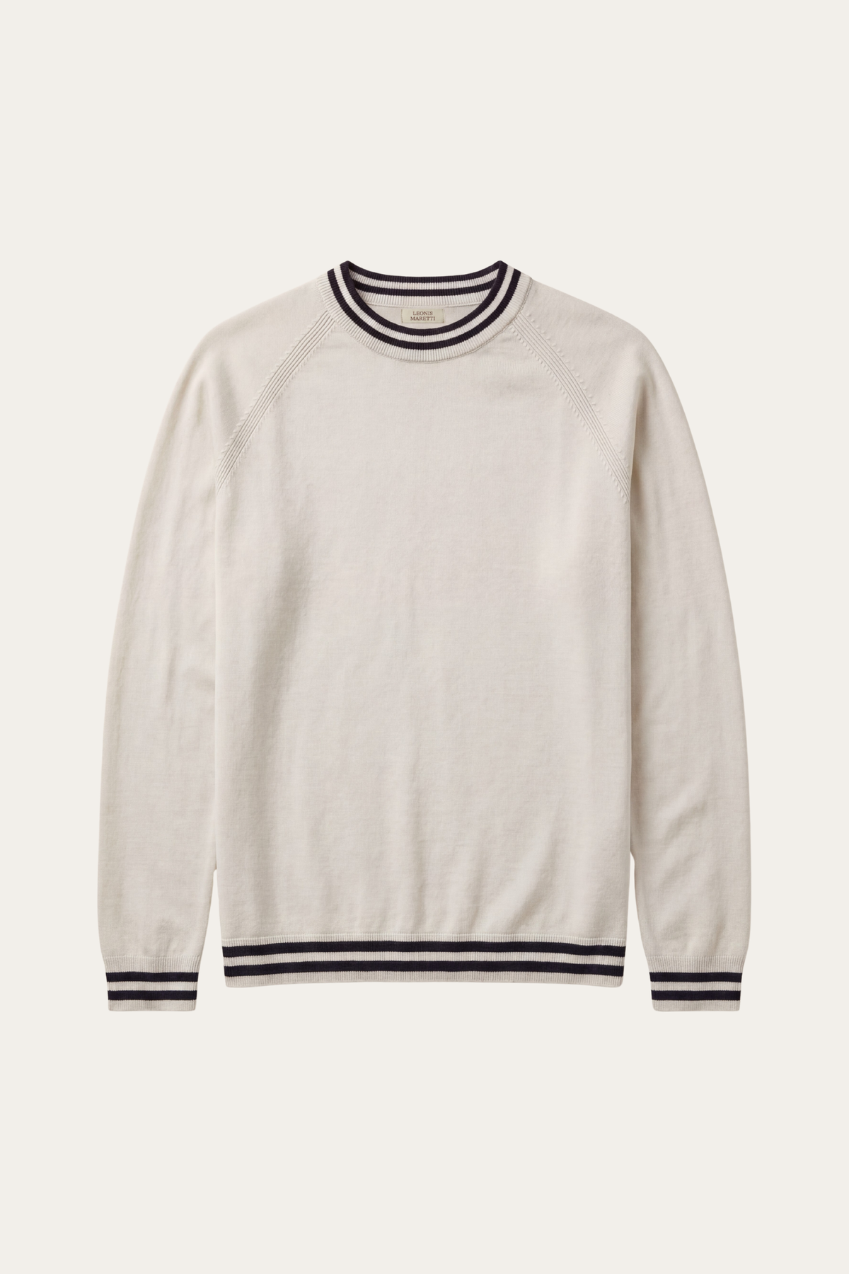 Cremona Merino Contrast Trim Crewneck Cream