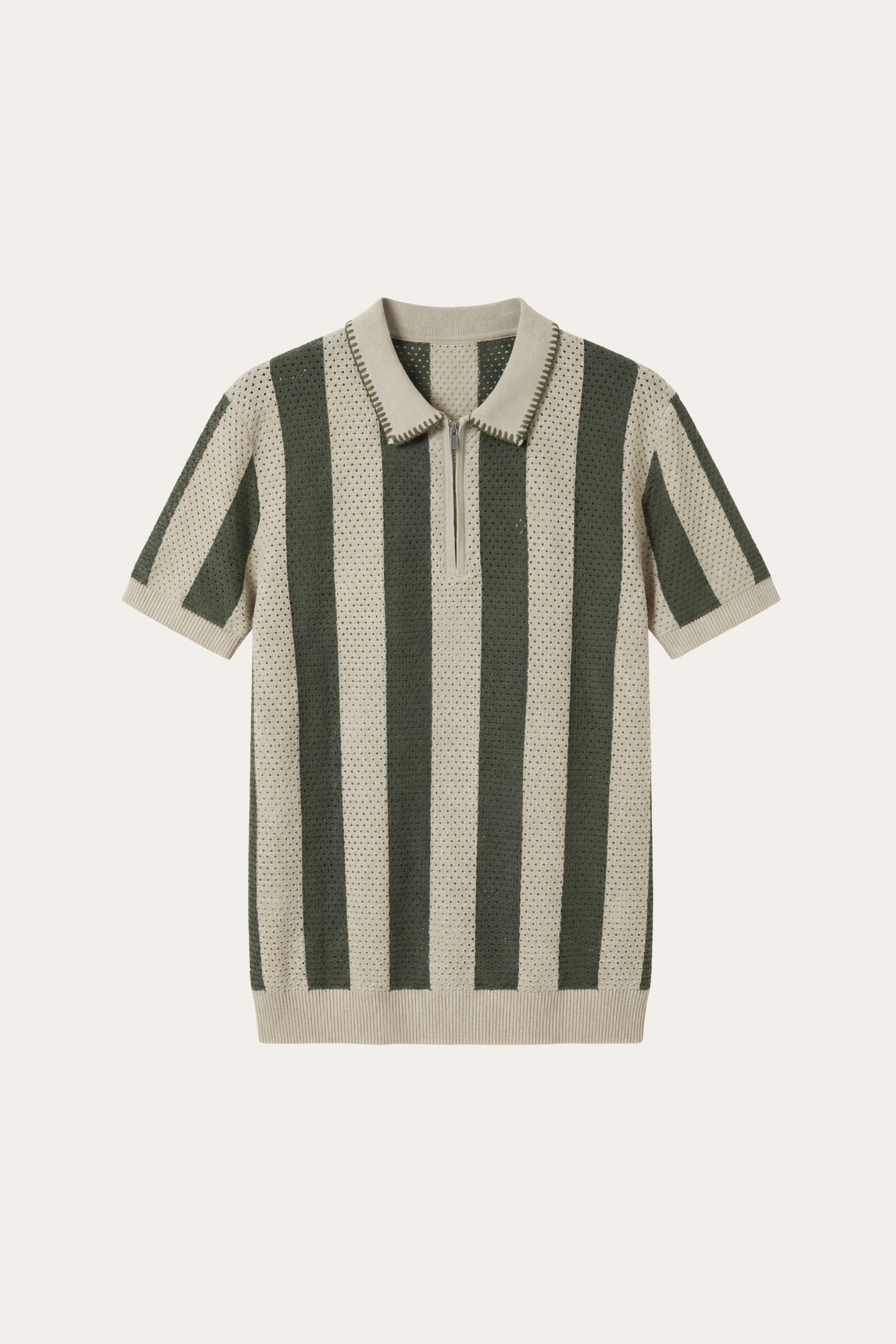 Silano Striped Knit Polo Green