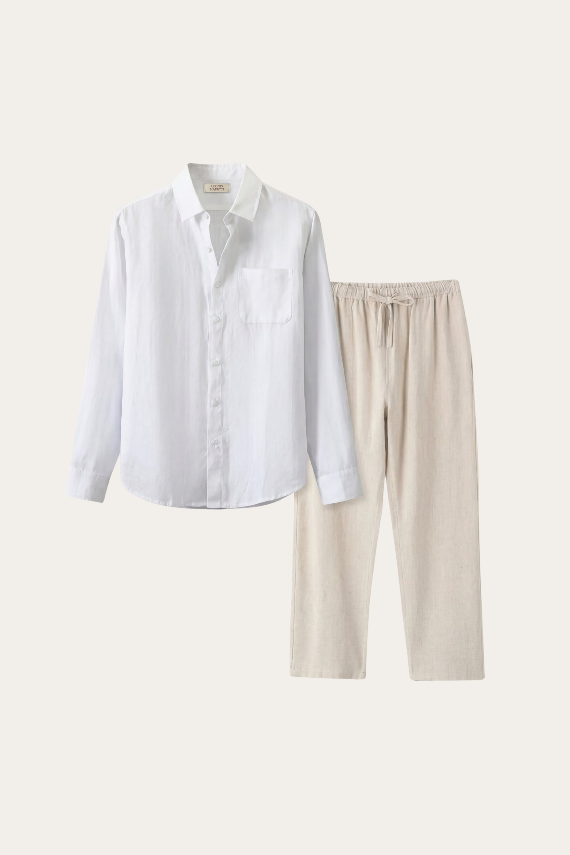 Pisa Linen Set Long Sleeve White/Beige