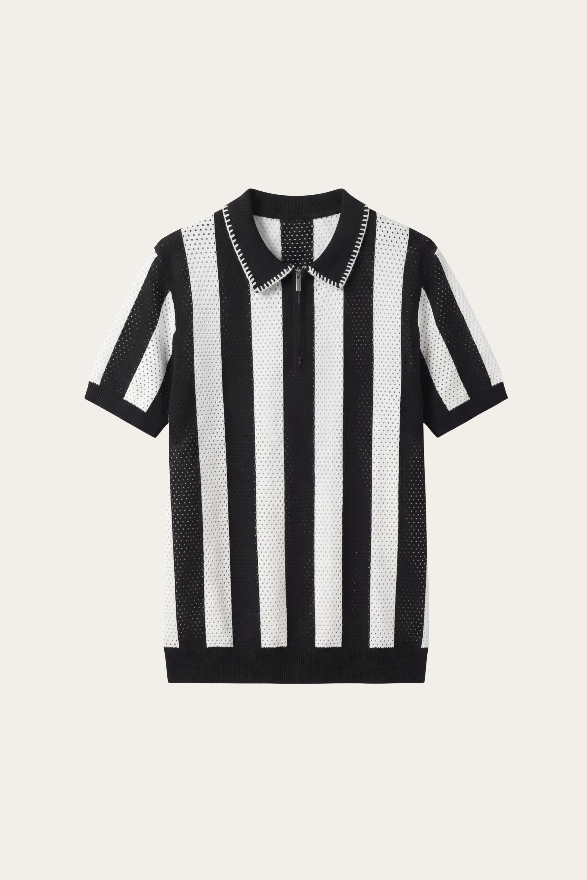 Silano Striped Knit Polo Black