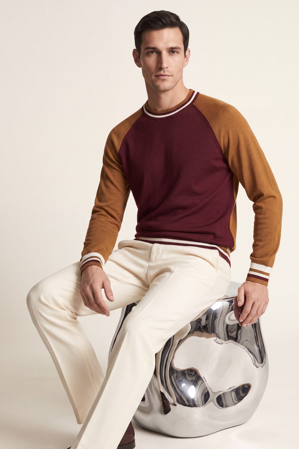 Cremona Merino Contrast Trim Crewneck Burgundy