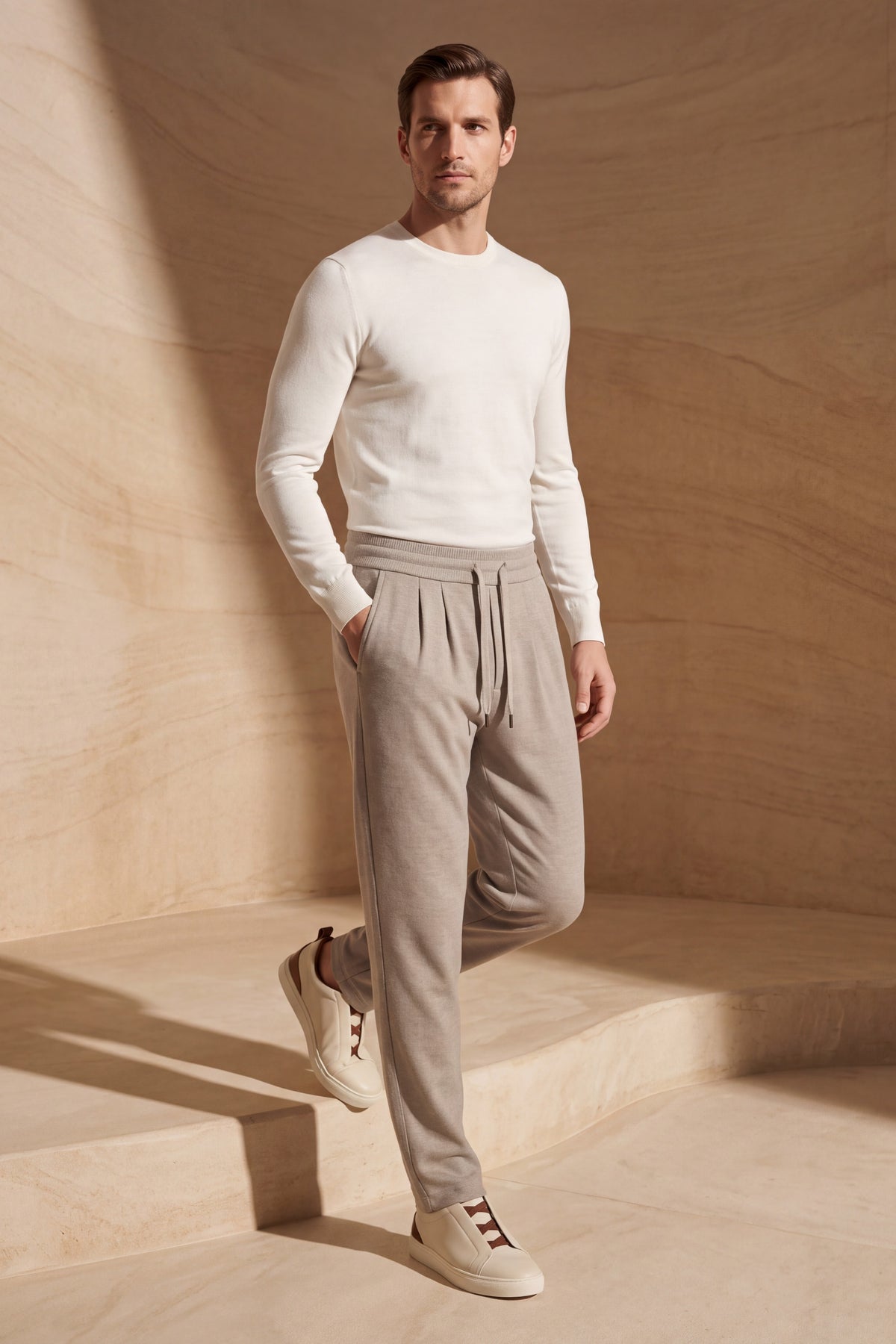 Gubbio Merino Wool Joggers Beige