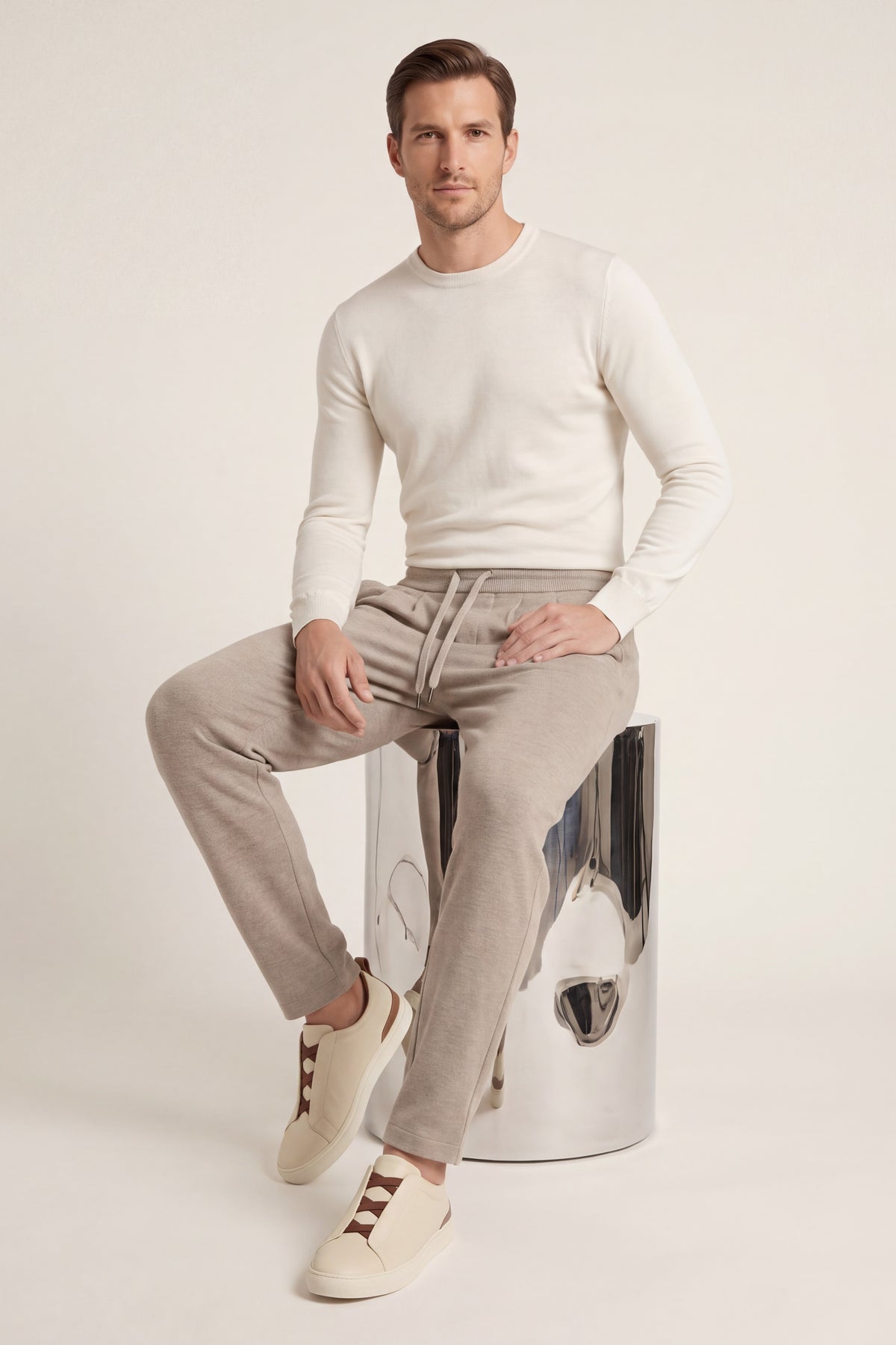 Gubbio Merino Wool Joggers Beige