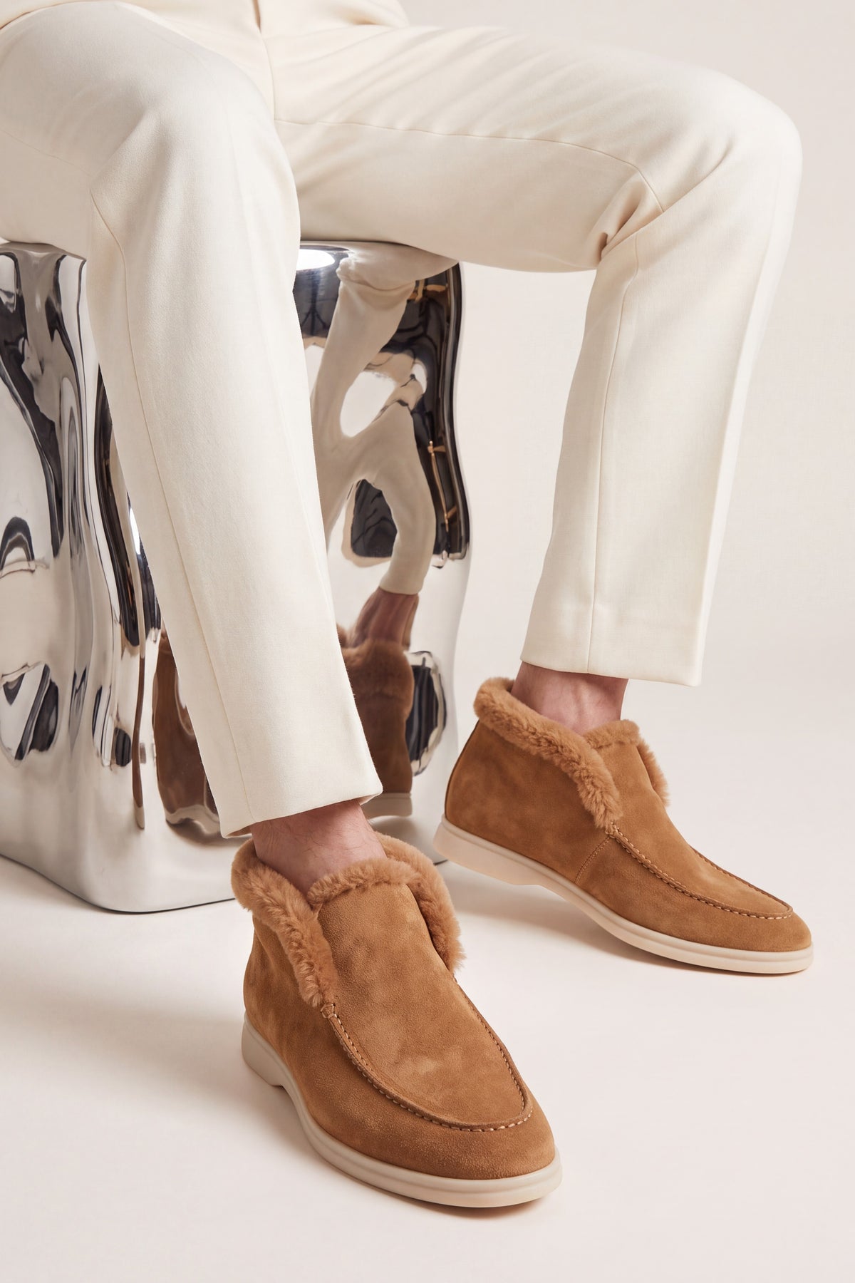 Arzano Fur-Lined High Top Loafer Camel