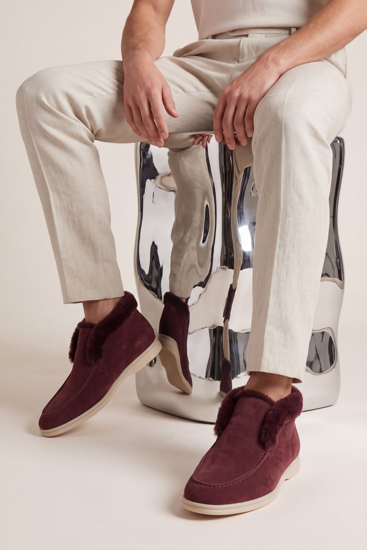 Arzano Fur-Lined High Top Loafer Burgundy