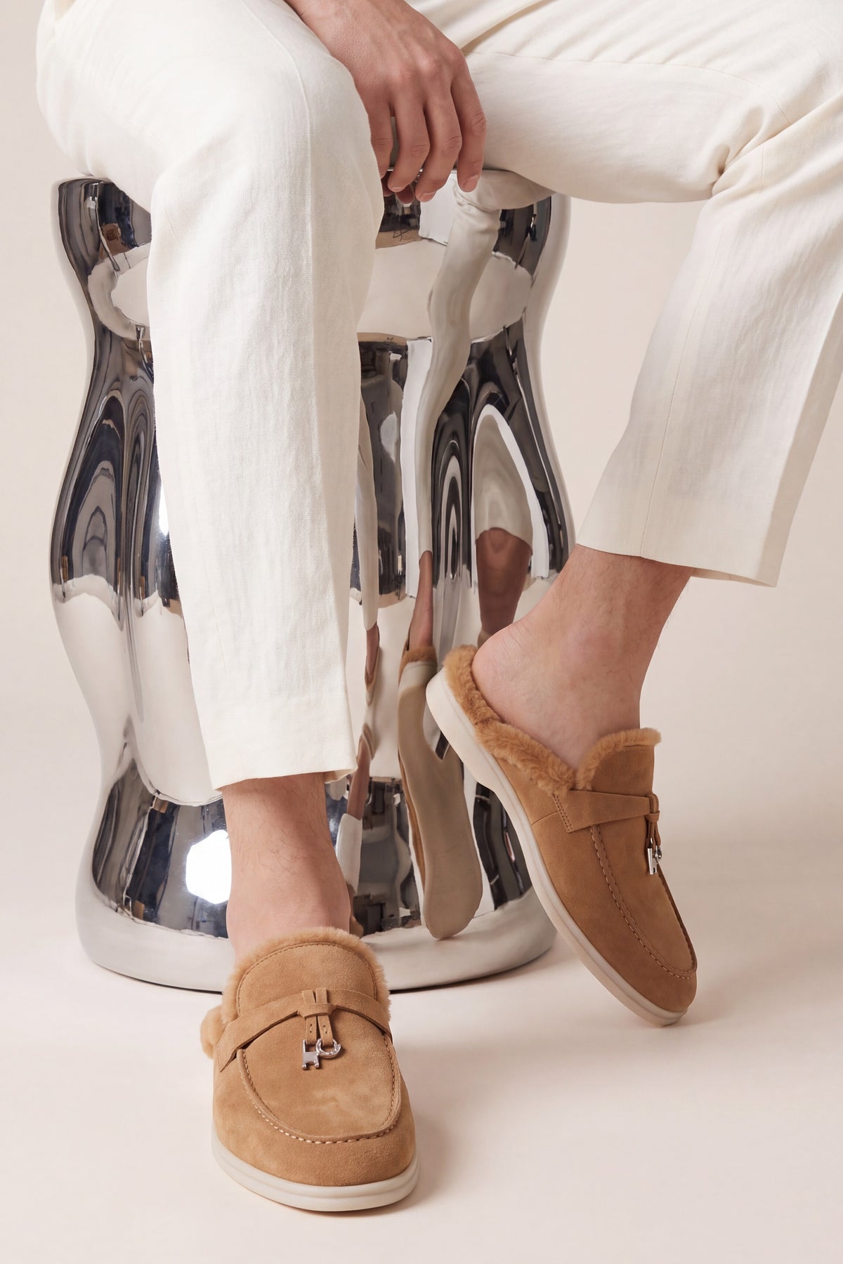 Maretti Fur-Lined Buckle Mule Camel