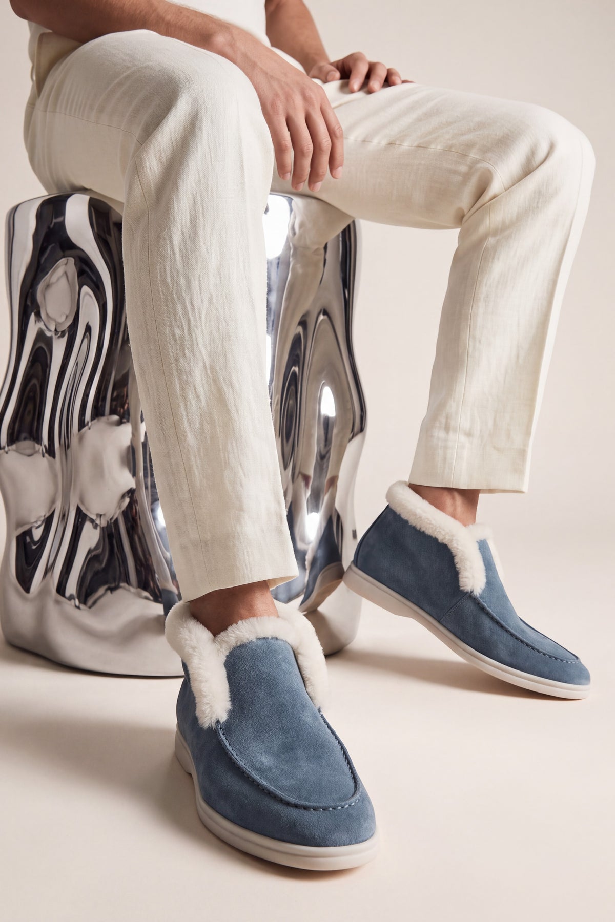 Arzano Fur-Lined High Top Loafer Blue