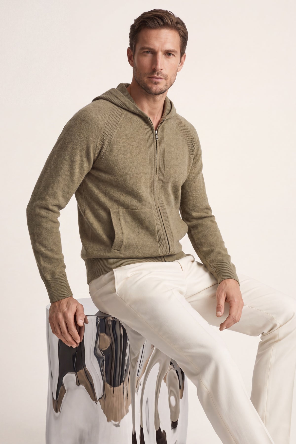 Fermo Cashmere Zipped Hoodie Olive